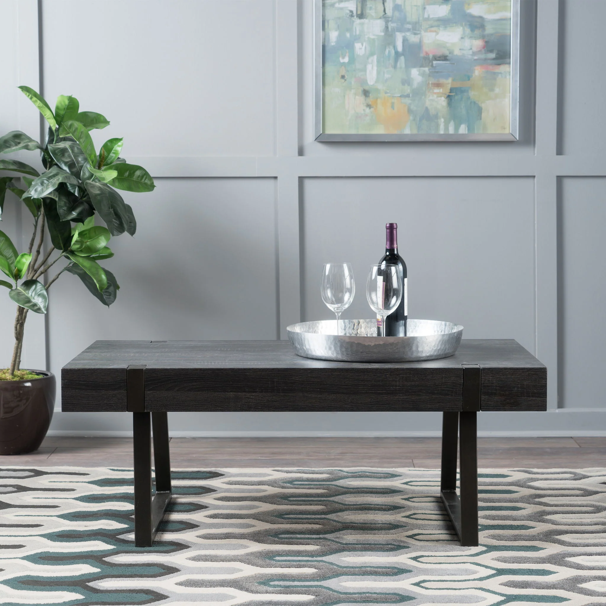 Abitha - Coffee Table With Industrial Powder Coated Metal Legs - Image 5