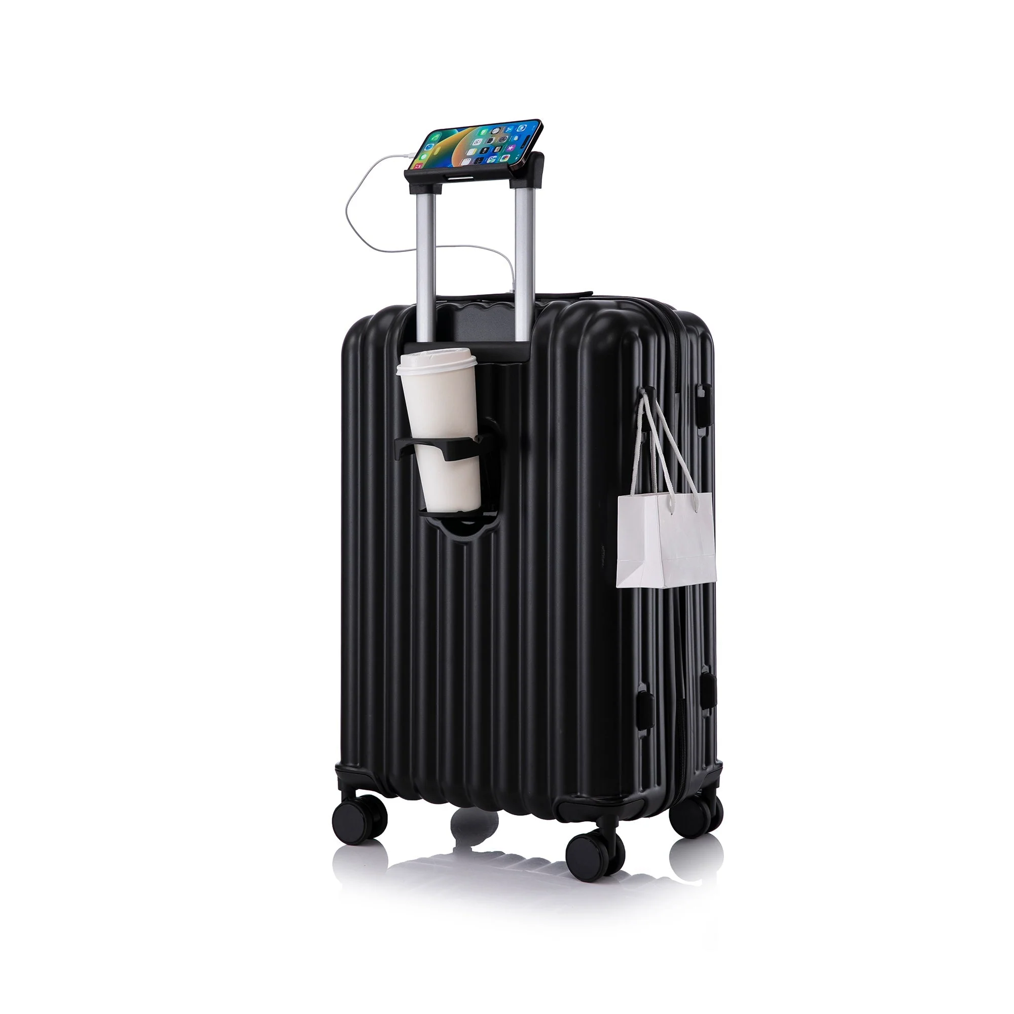 ABS Spinner Wheel Luggage Carry On Suitcase with Cup Holder and USB Port - Image 20