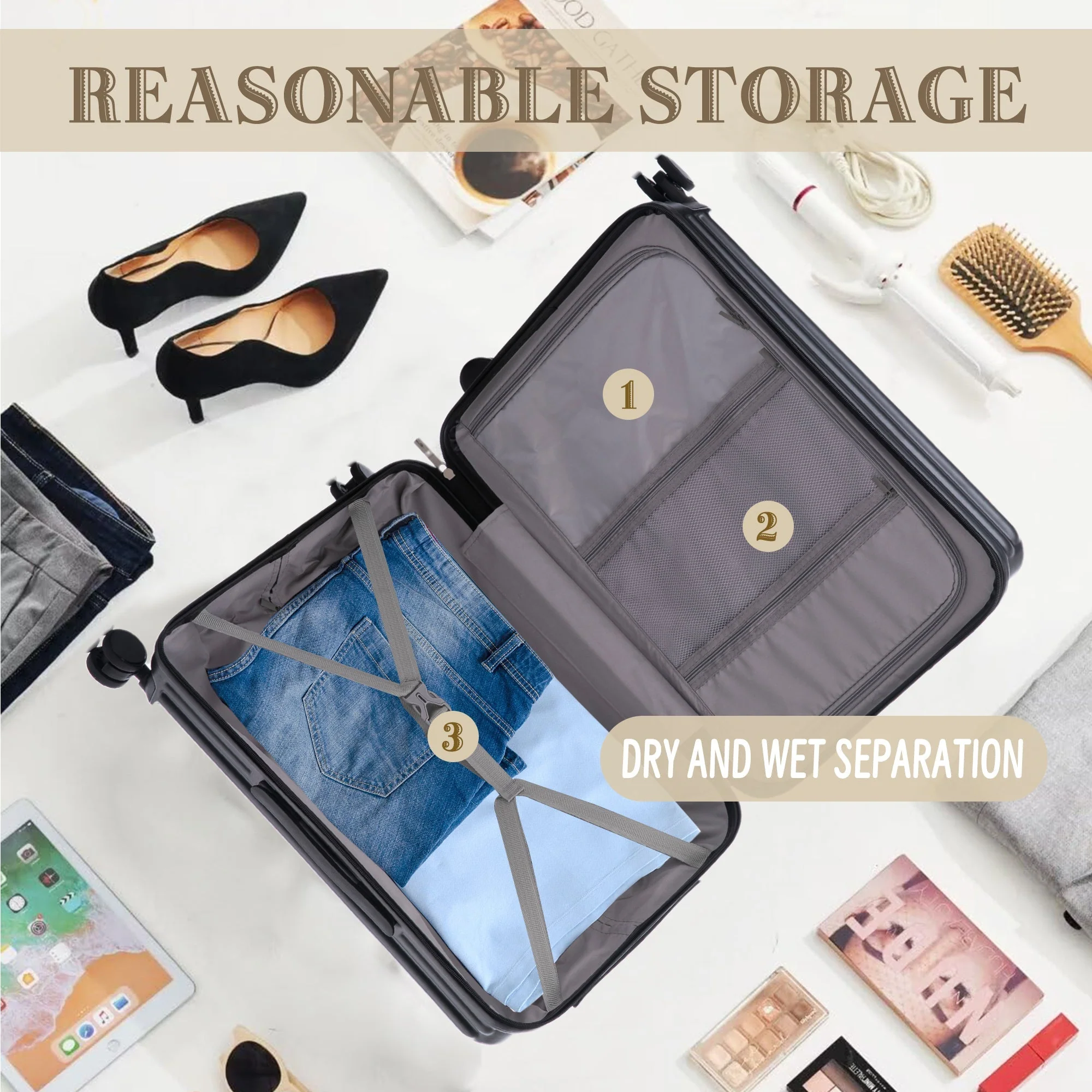 ABS Spinner Wheel Luggage Carry On Suitcase with Cup Holder and USB Port - Image 5