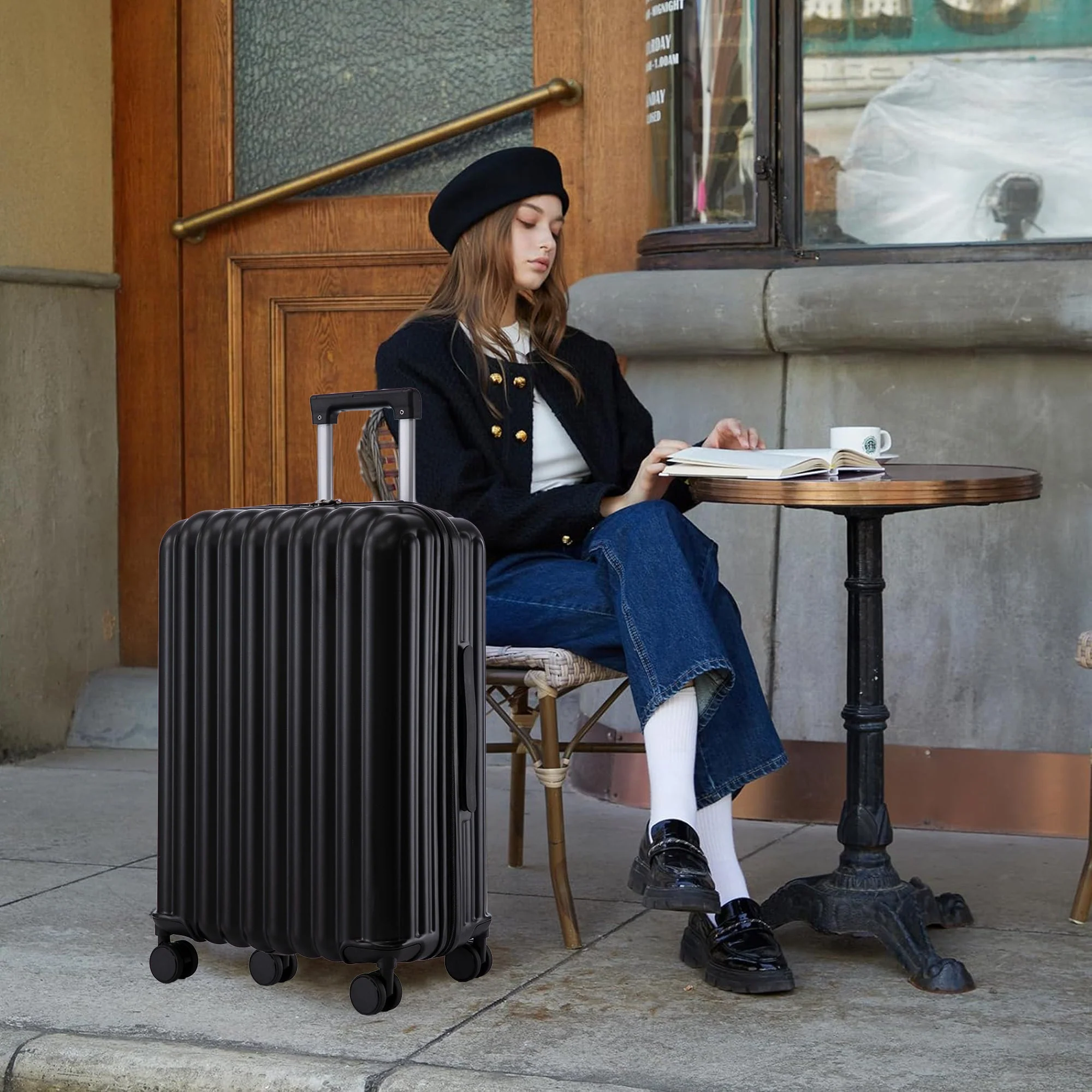 ABS Spinner Wheel Luggage Carry On Suitcase with Cup Holder and USB Port - Image 6