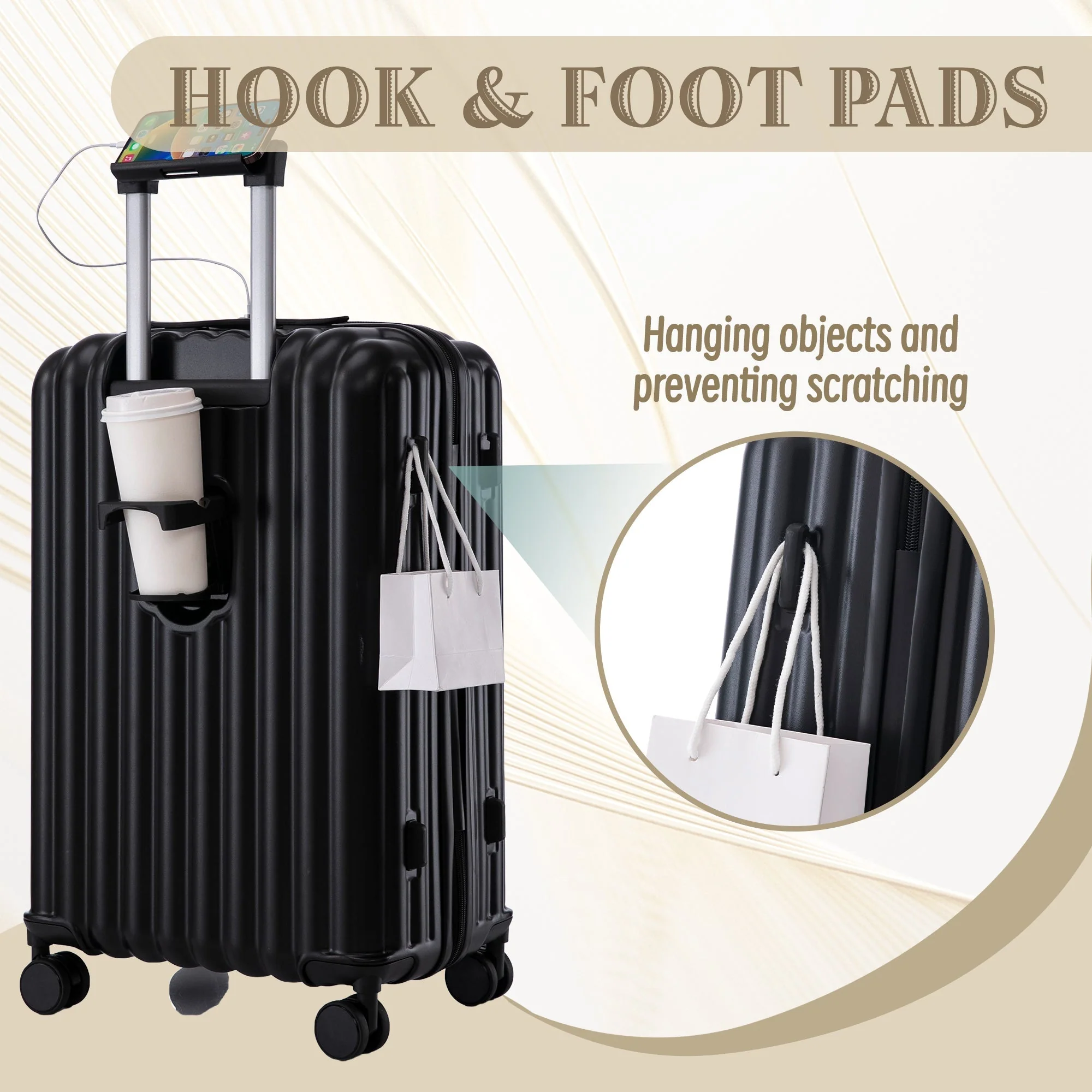 ABS Spinner Wheel Luggage Carry On Suitcase with Cup Holder and USB Port - Image 7