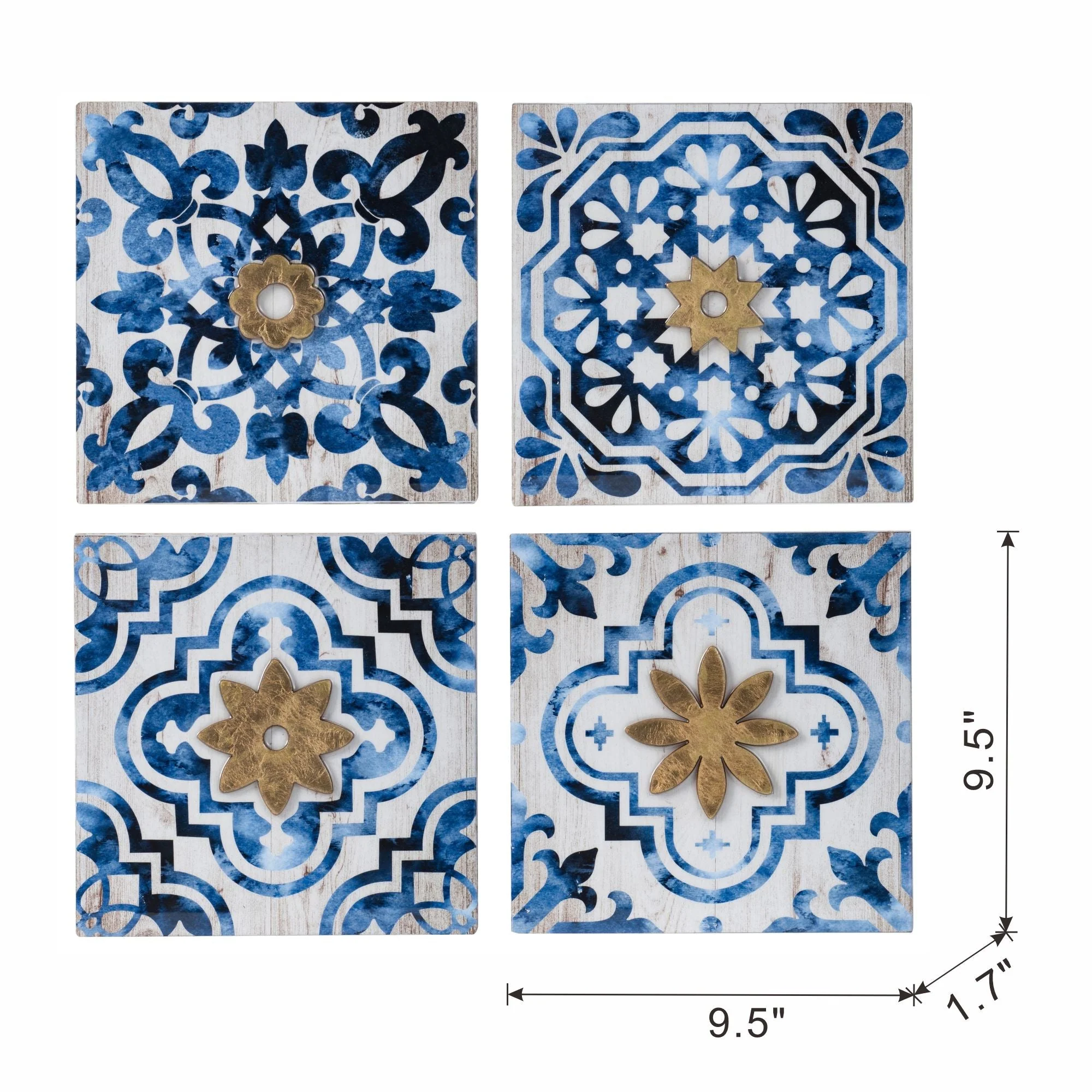 Abstract Wall Decor Accents (Set of 4) - White / Blue - Image 3