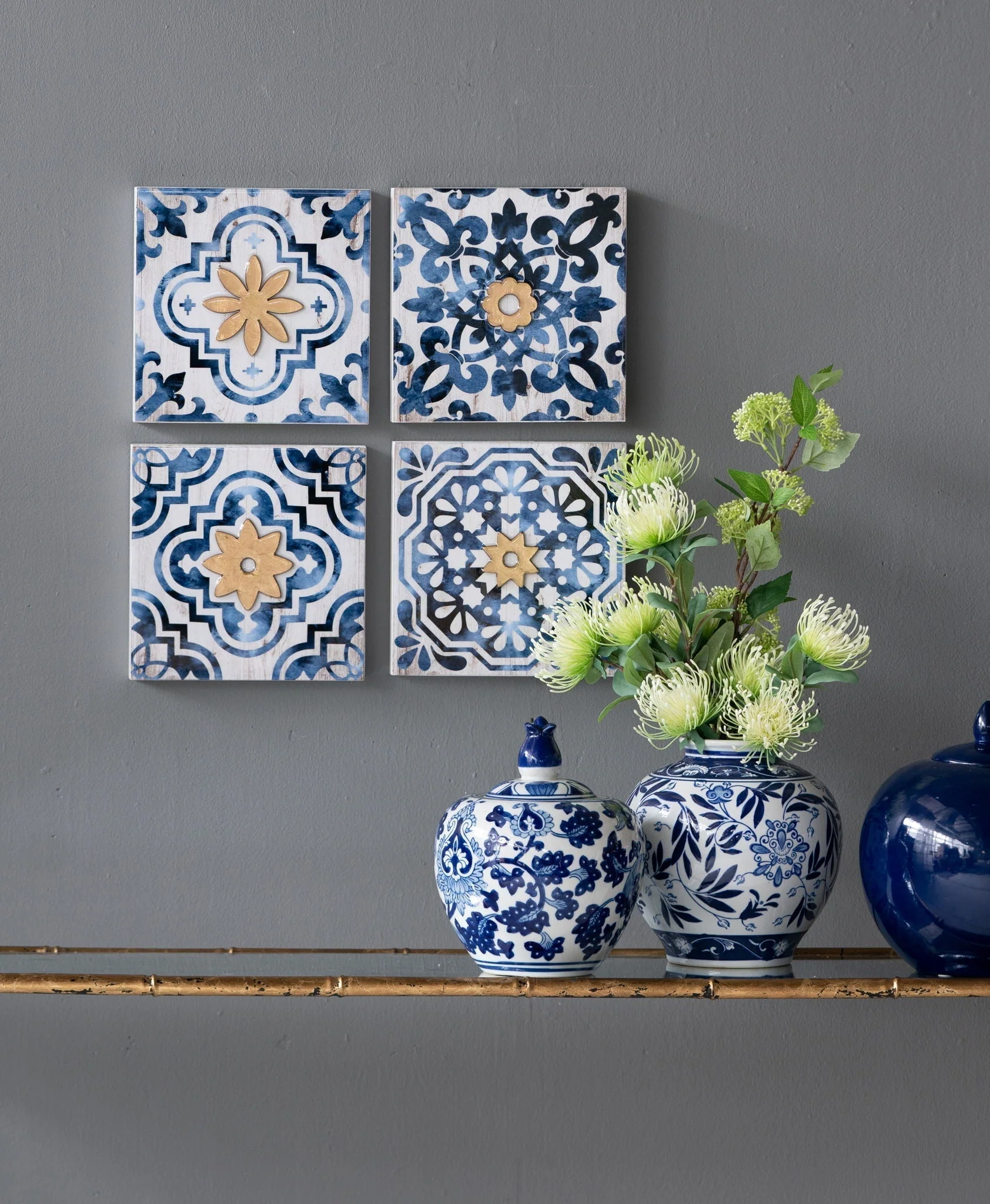 Abstract Wall Decor Accents (Set of 4) - White / Blue - Image 4