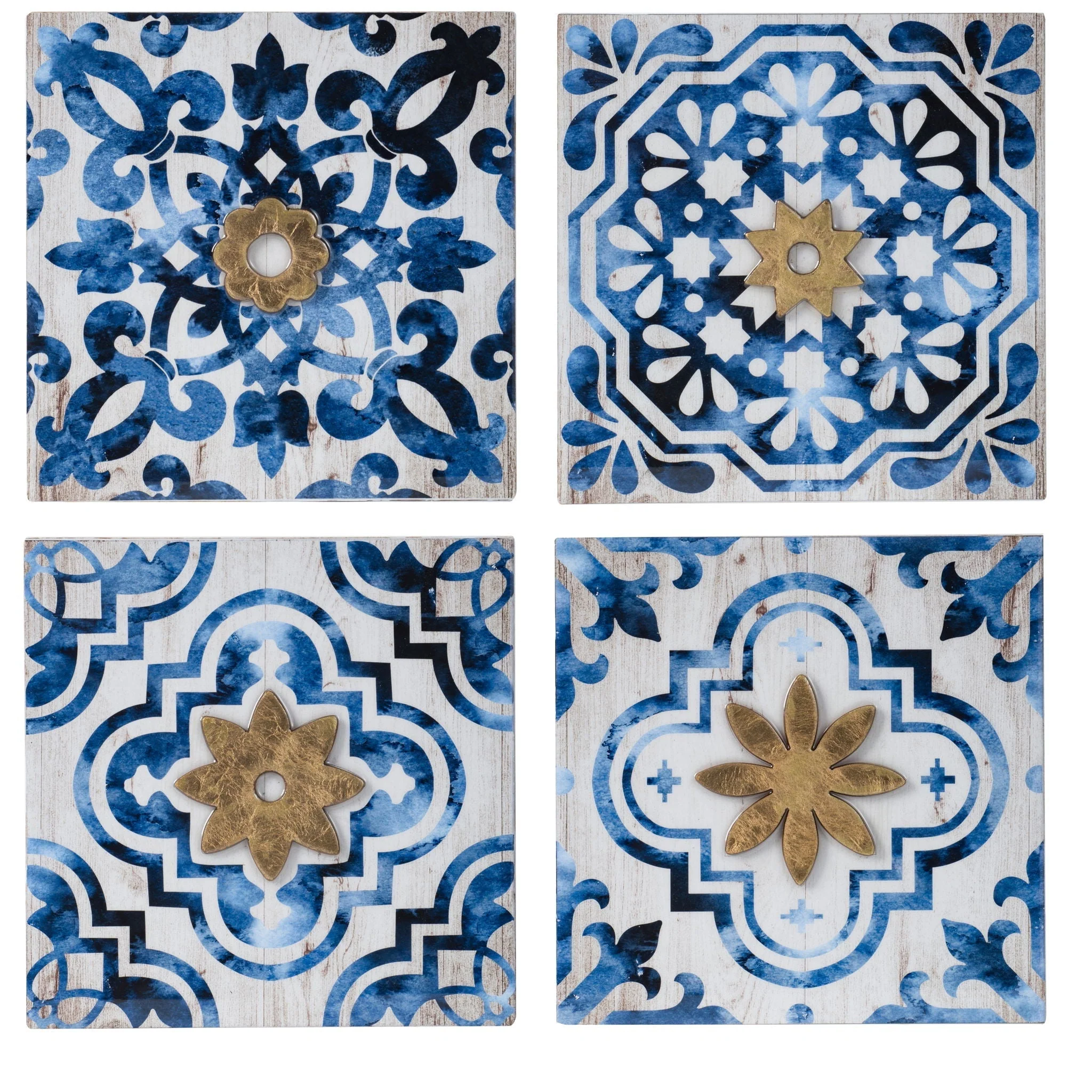 Abstract Wall Decor Accents (Set of 4) - White / Blue - Image 6
