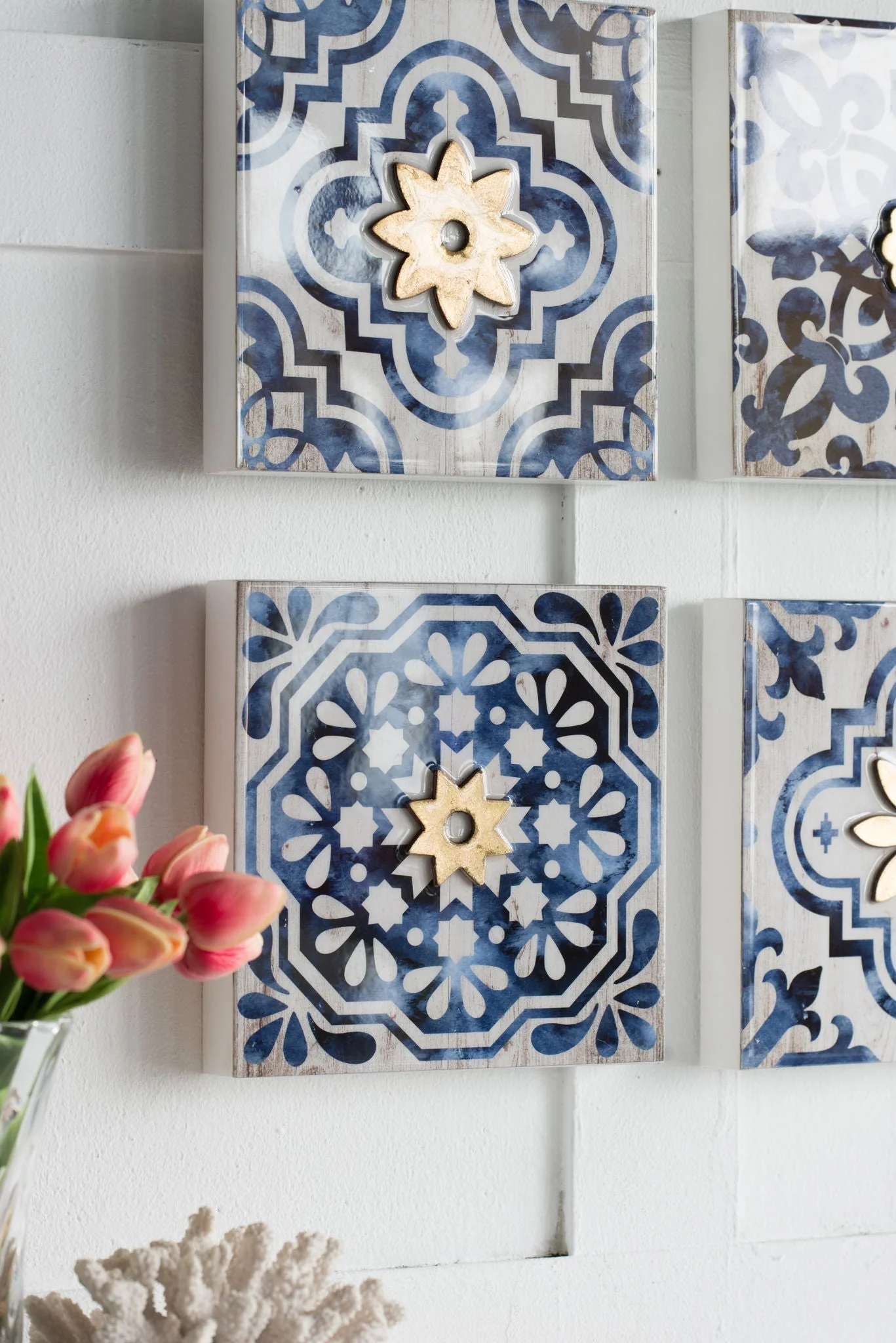Abstract Wall Decor Accents (Set of 4) - White / Blue - Image 9