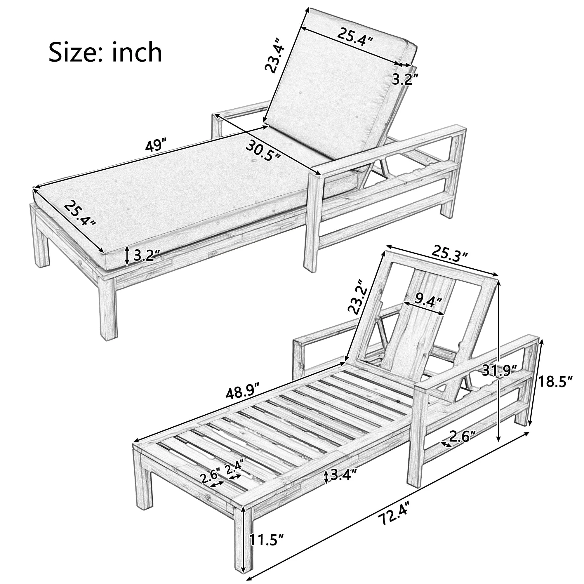 Acacia Wood Adjustable Backrest Outdoor Lounge Chair - Image 13