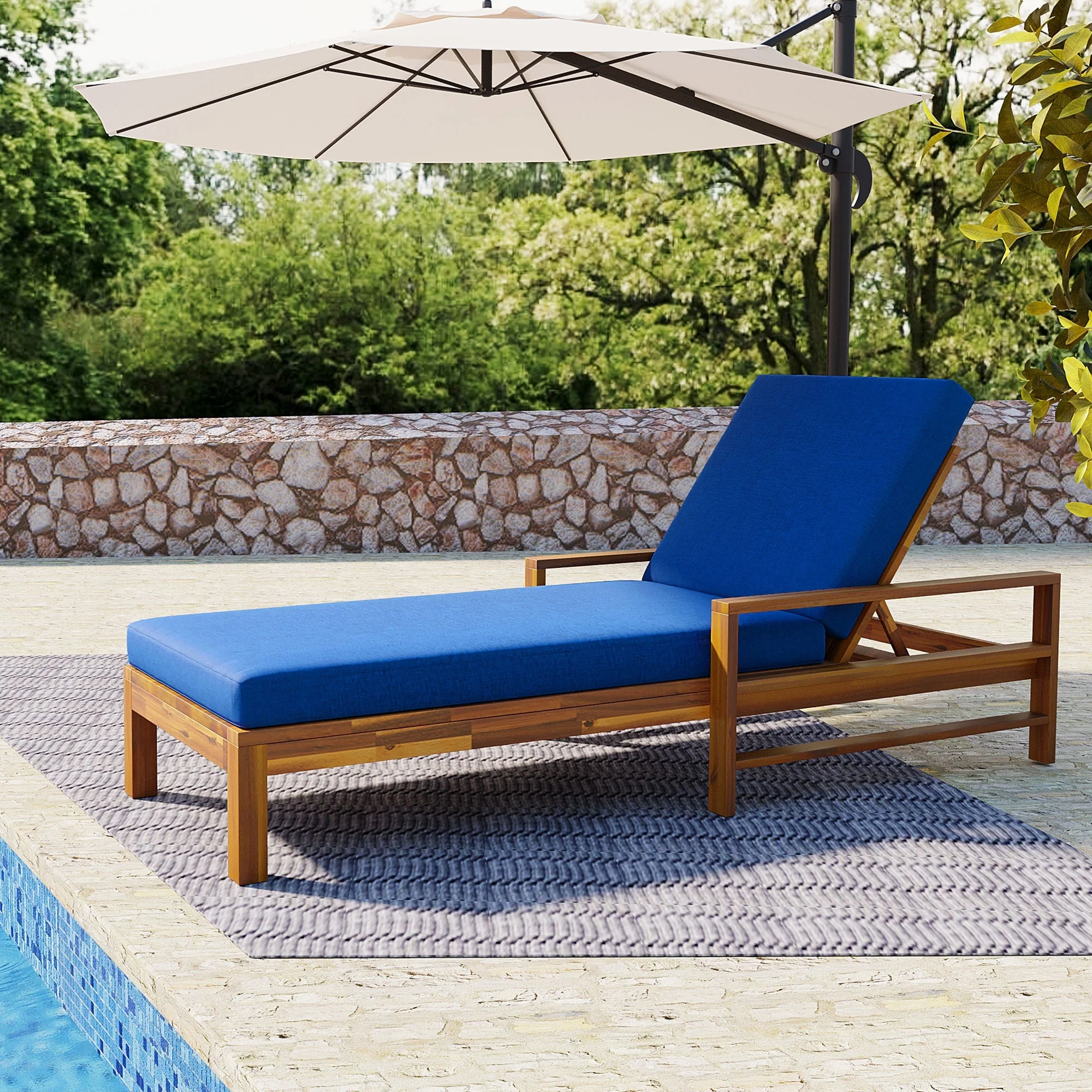 Acacia Wood Adjustable Backrest Outdoor Lounge Chair - Image 2