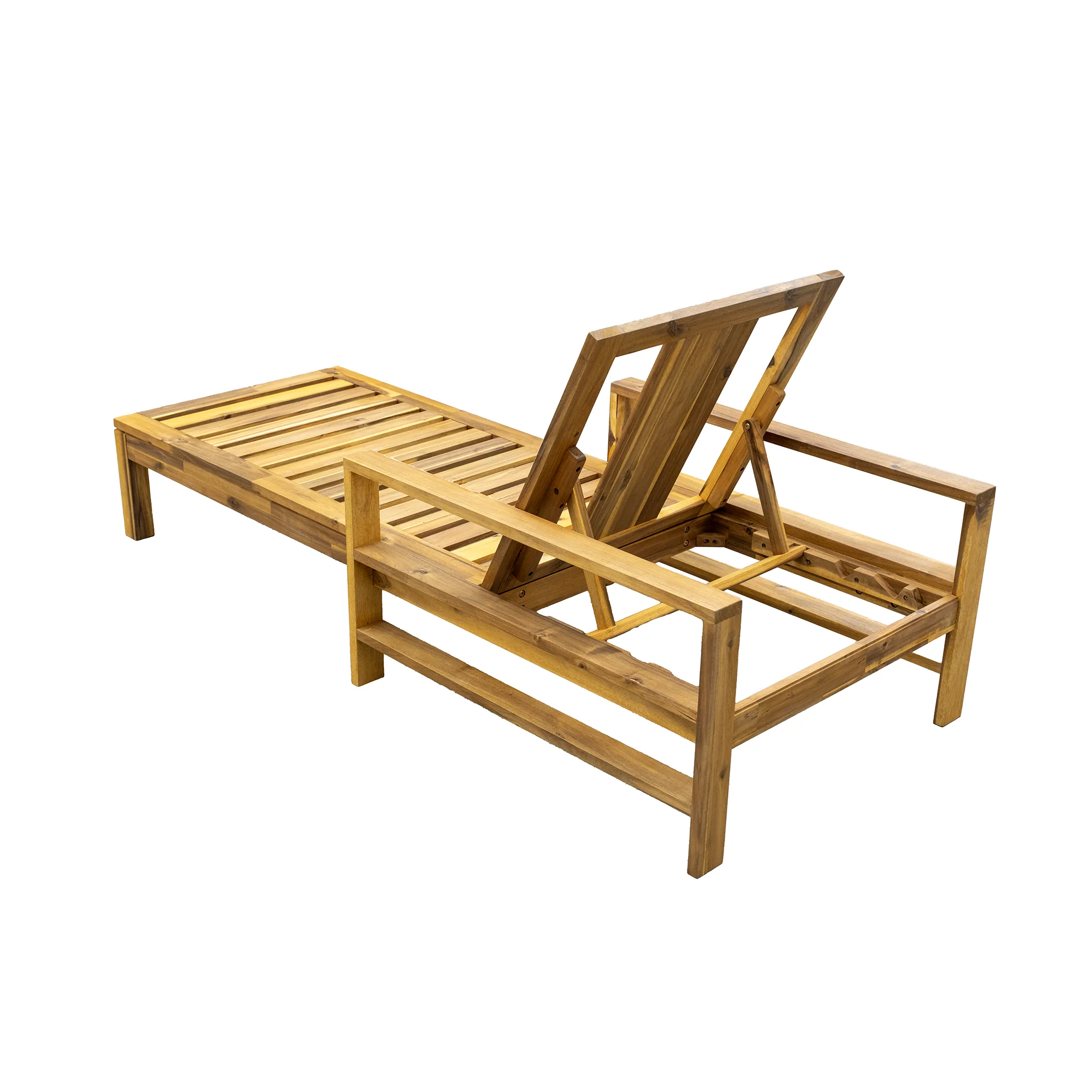 Acacia Wood Adjustable Backrest Outdoor Lounge Chair - Image 7