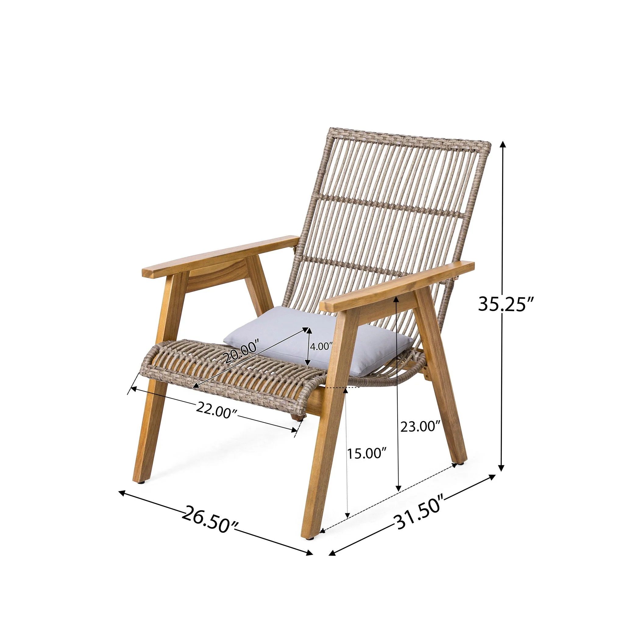 Acacia Wood Cape Woven Wicker Large Lounge Chair With Pillow (Set of 2) - Image 2