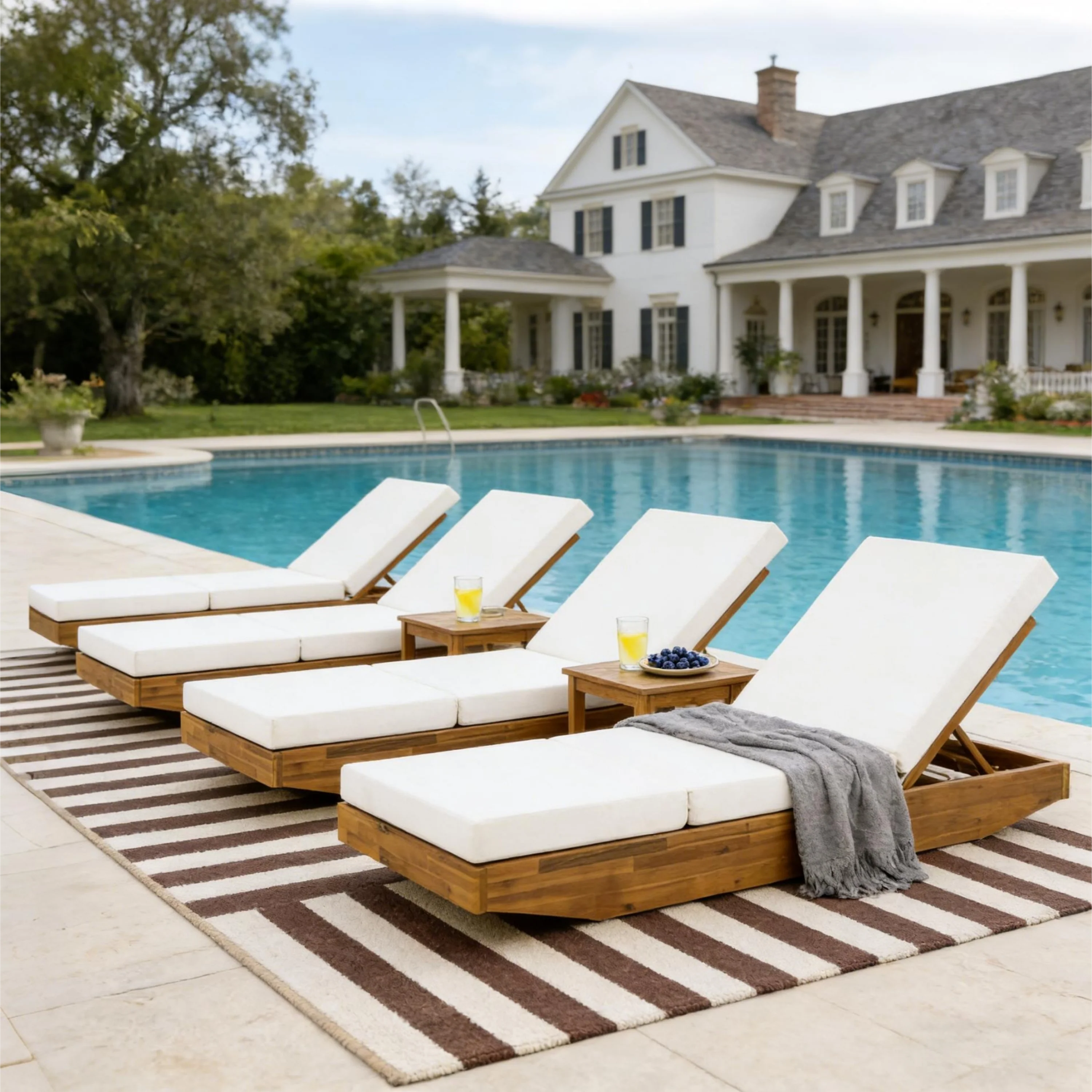 Acacia Wood Chaise Lounge with Cushion - Image 10