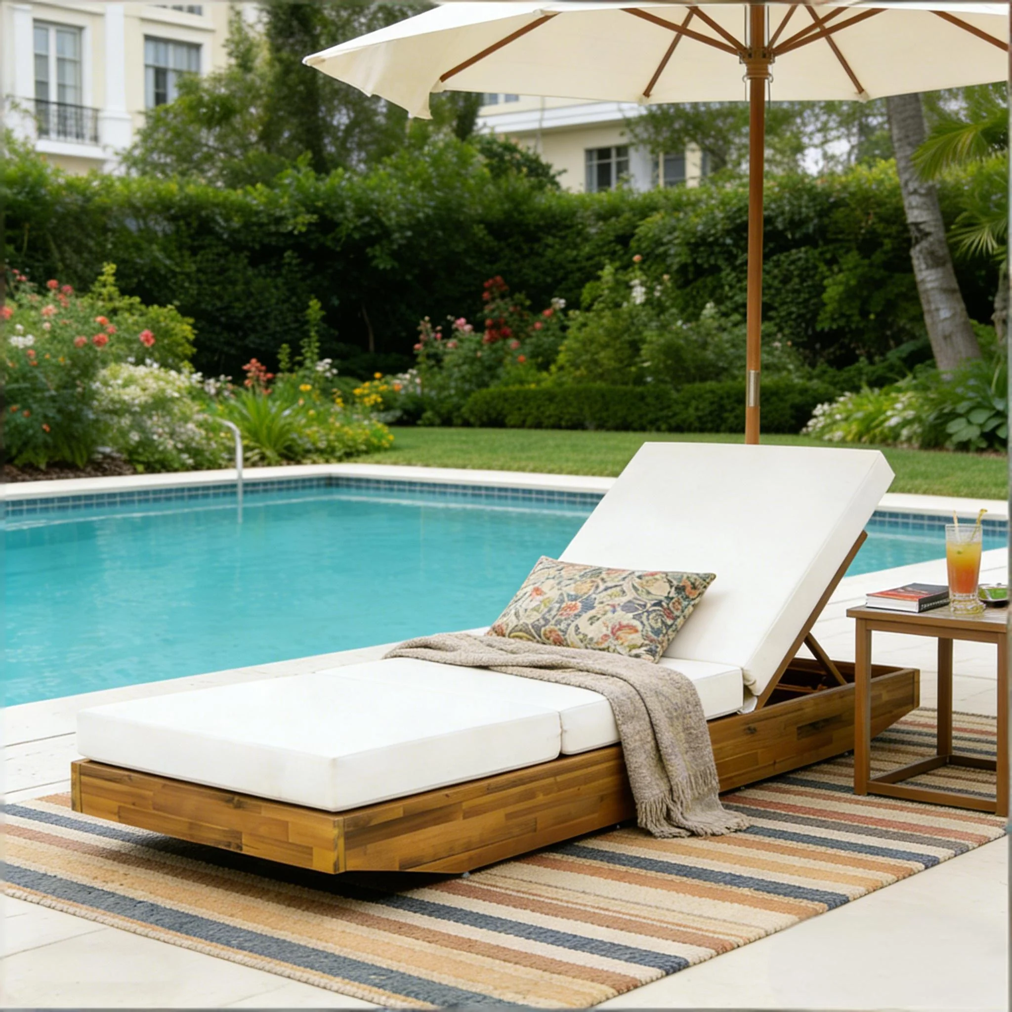 Acacia Wood Chaise Lounge with Cushion - Image 2
