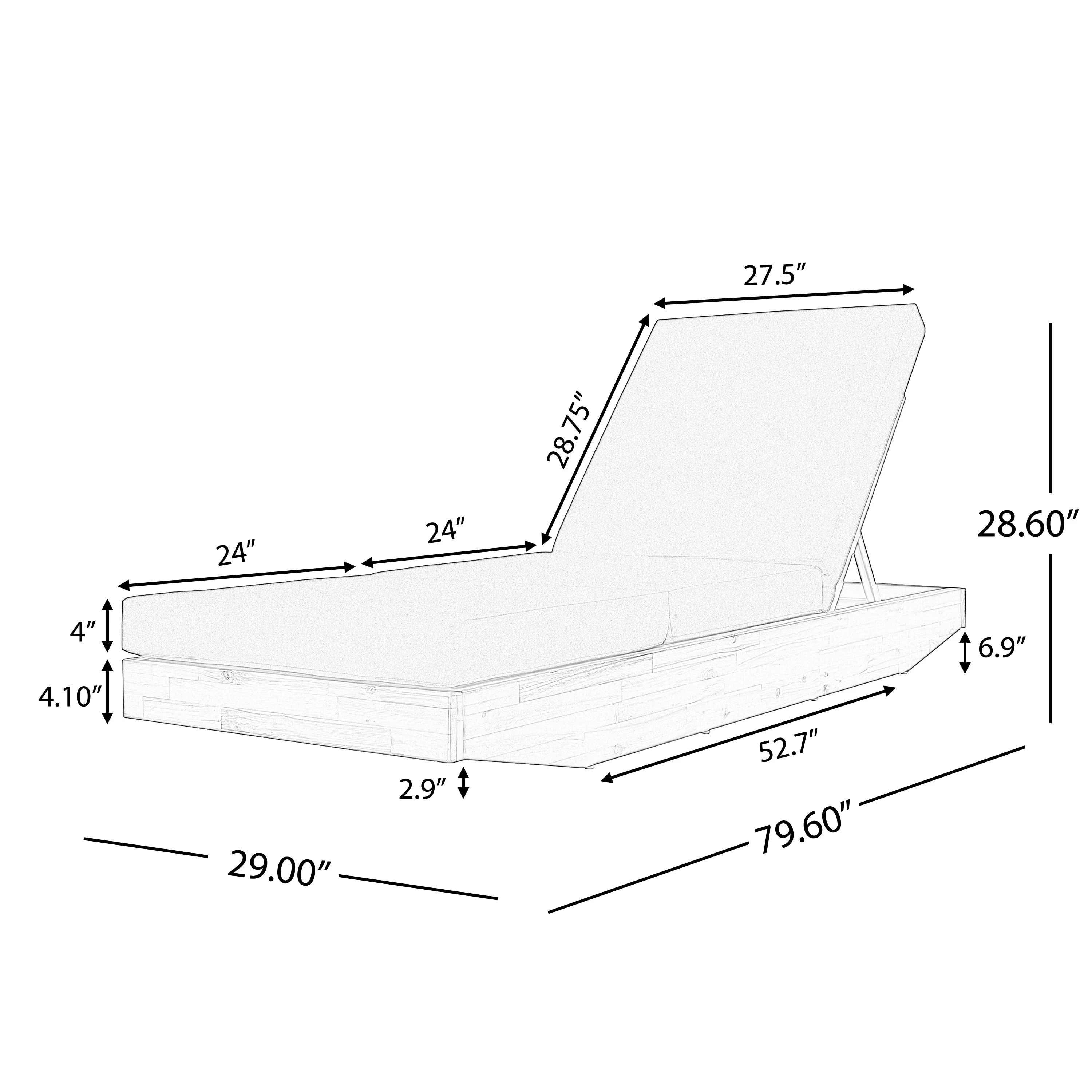 Acacia Wood Chaise Lounge with Cushion - Image 3
