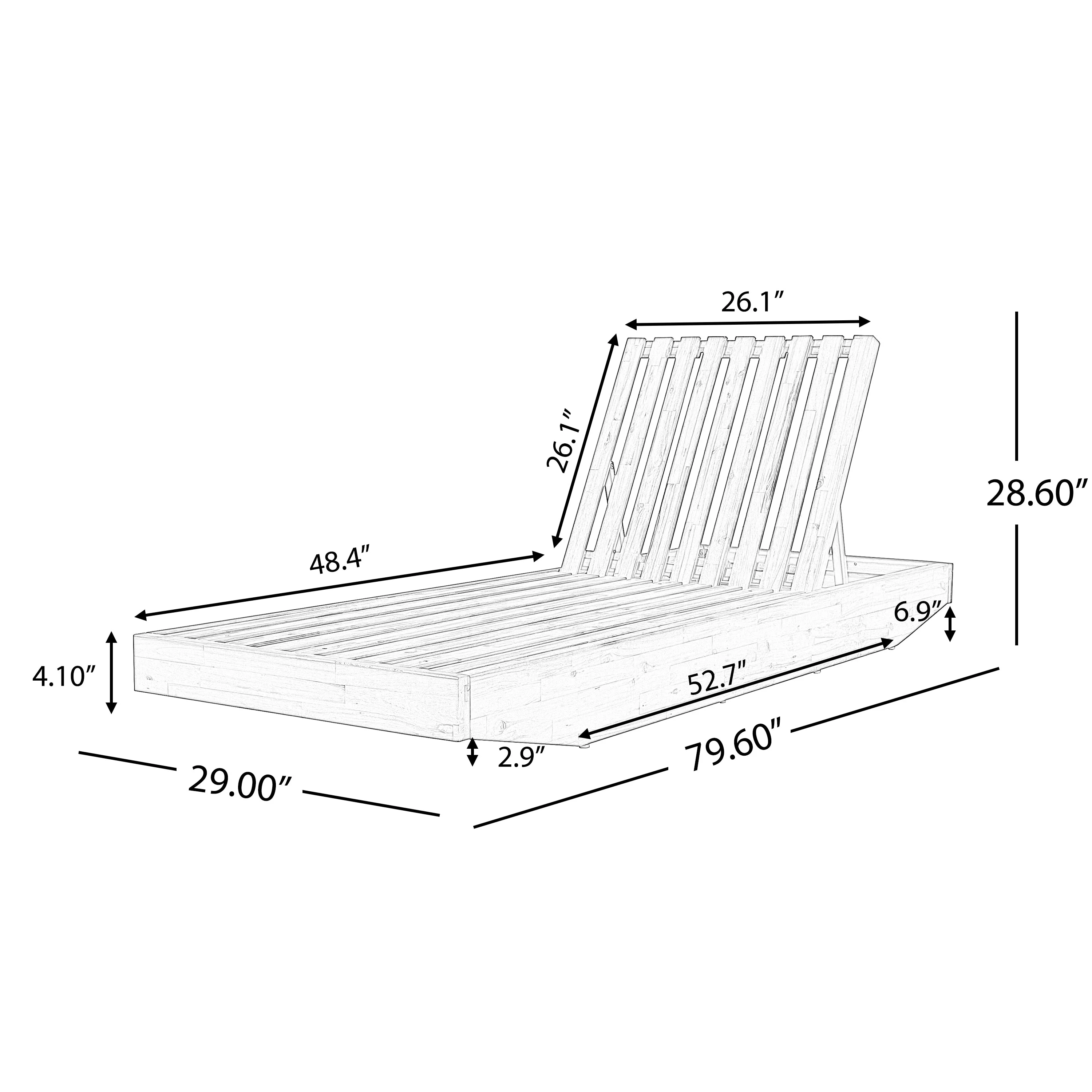 Acacia Wood Chaise Lounge with Cushion - Image 4