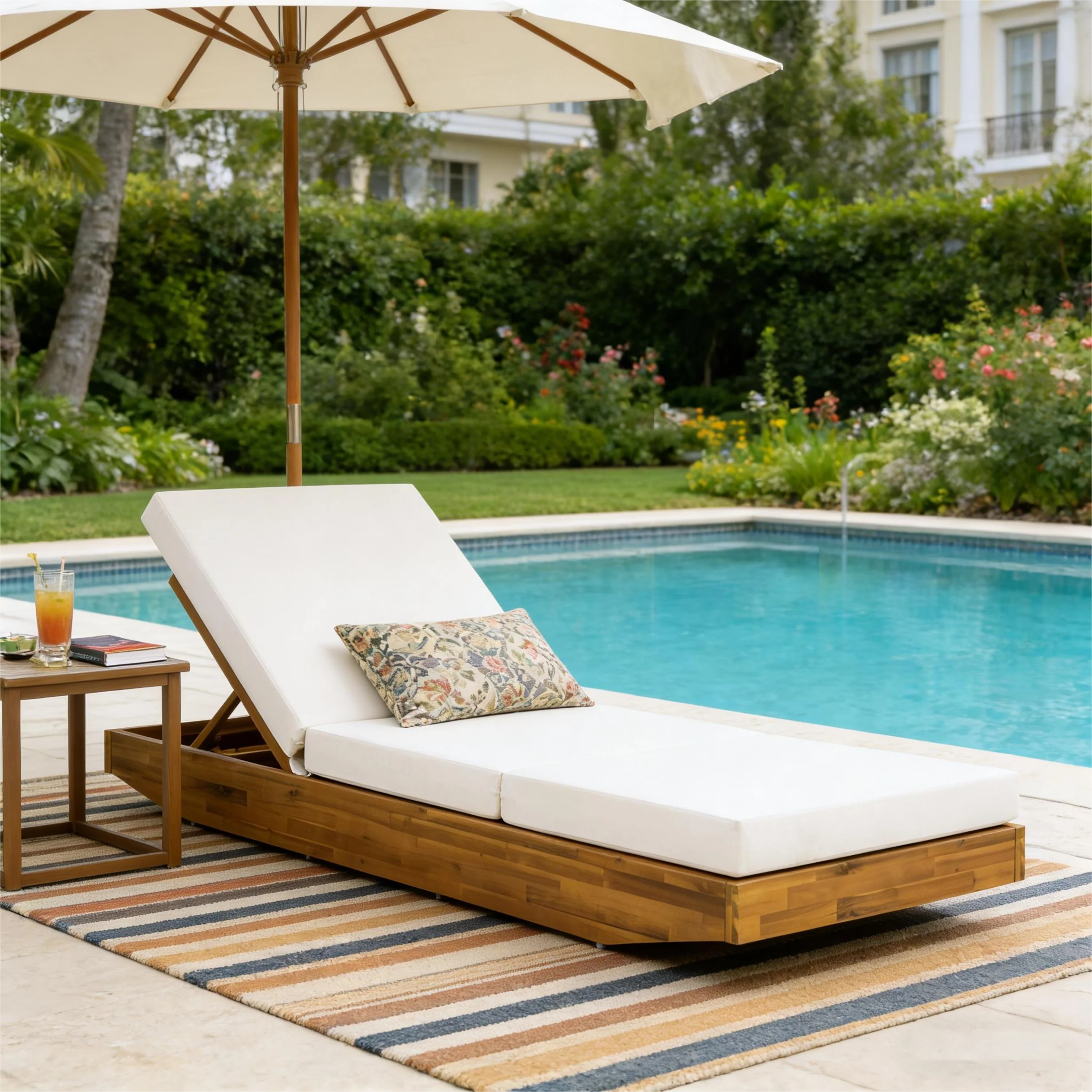 Acacia Wood Chaise Lounge with Cushion - Image 6