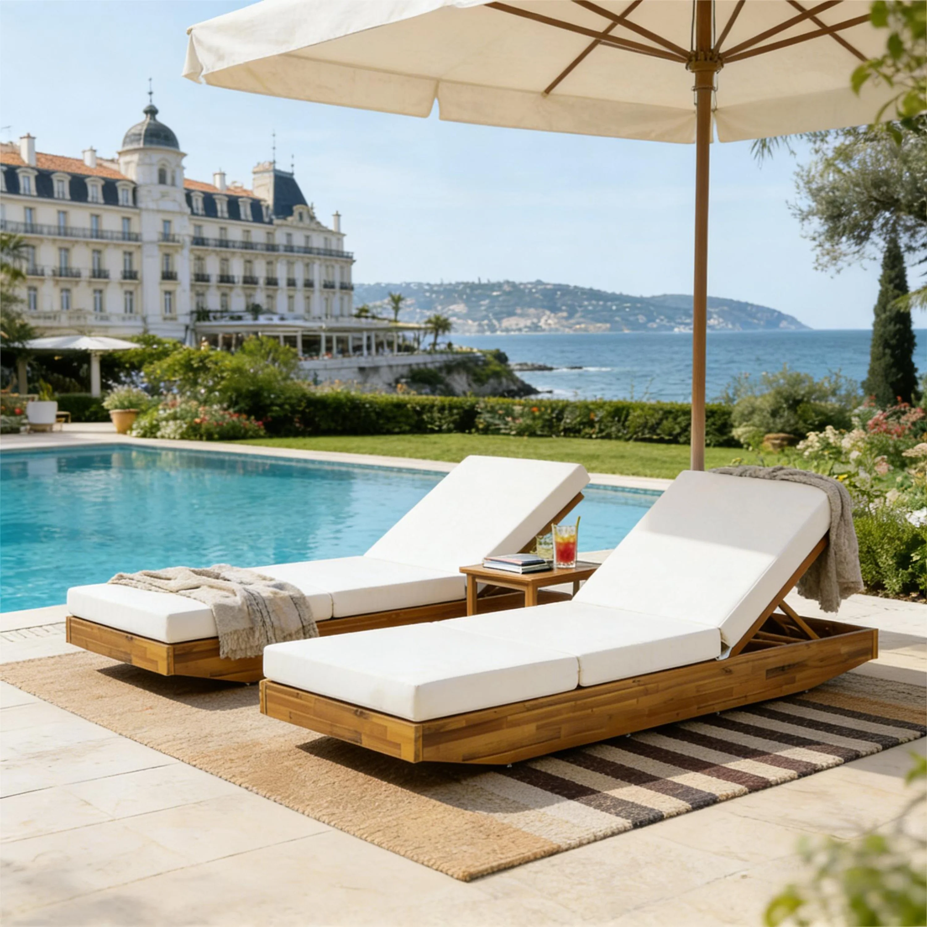 Acacia Wood Chaise Lounge with Cushion - Image 7