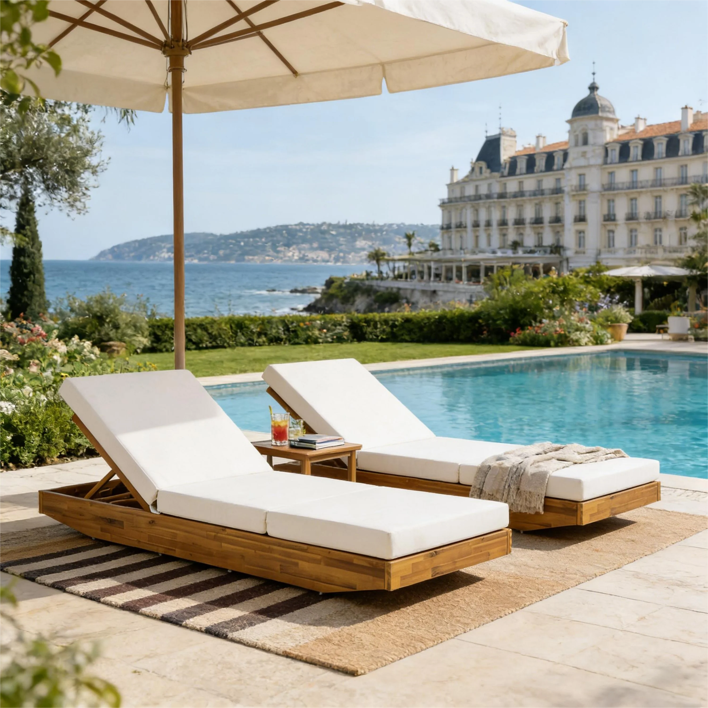 Acacia Wood Chaise Lounge with Cushion - Image 8