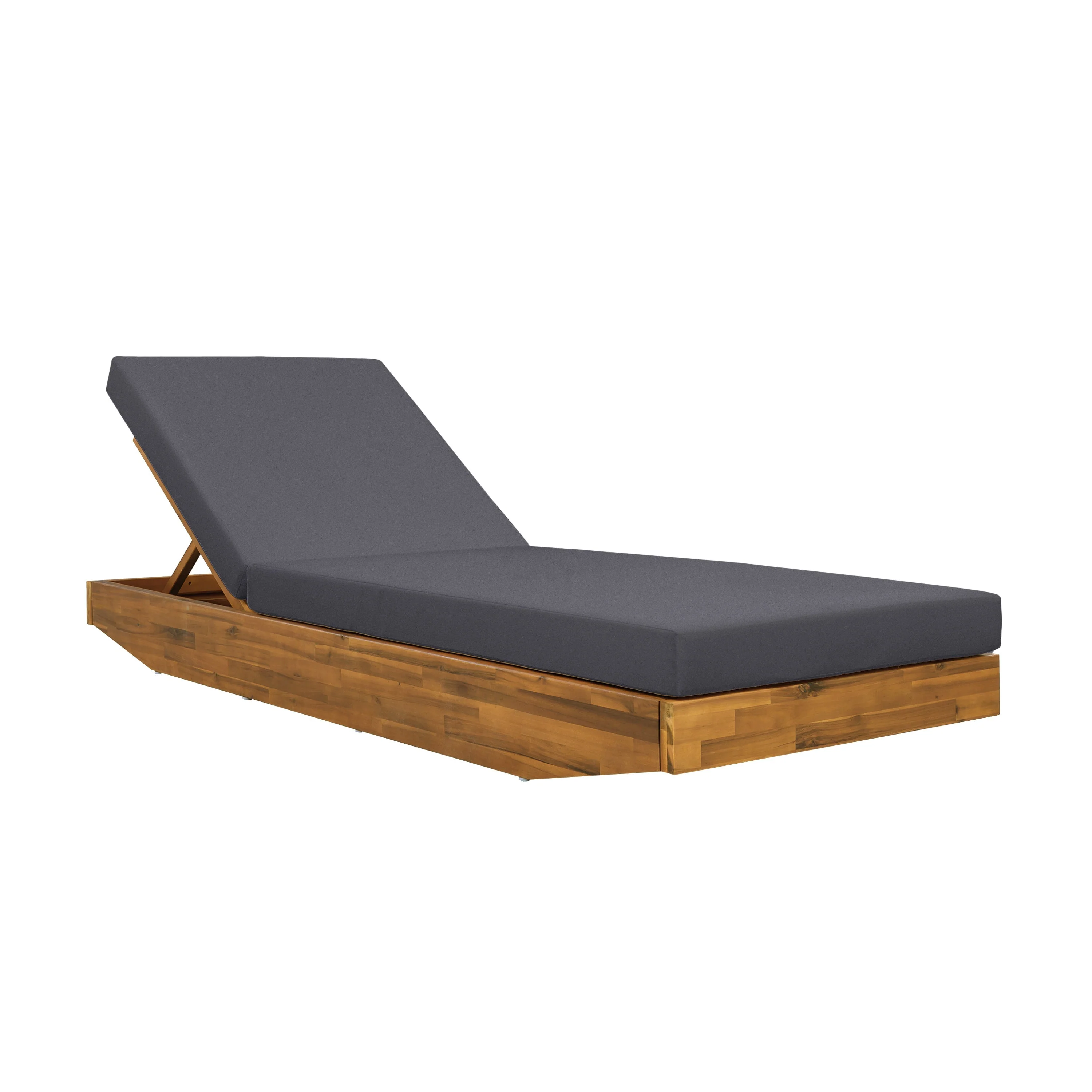 Acacia Wood Chaise Lounge with Cushion - Teak Finish - Image 10