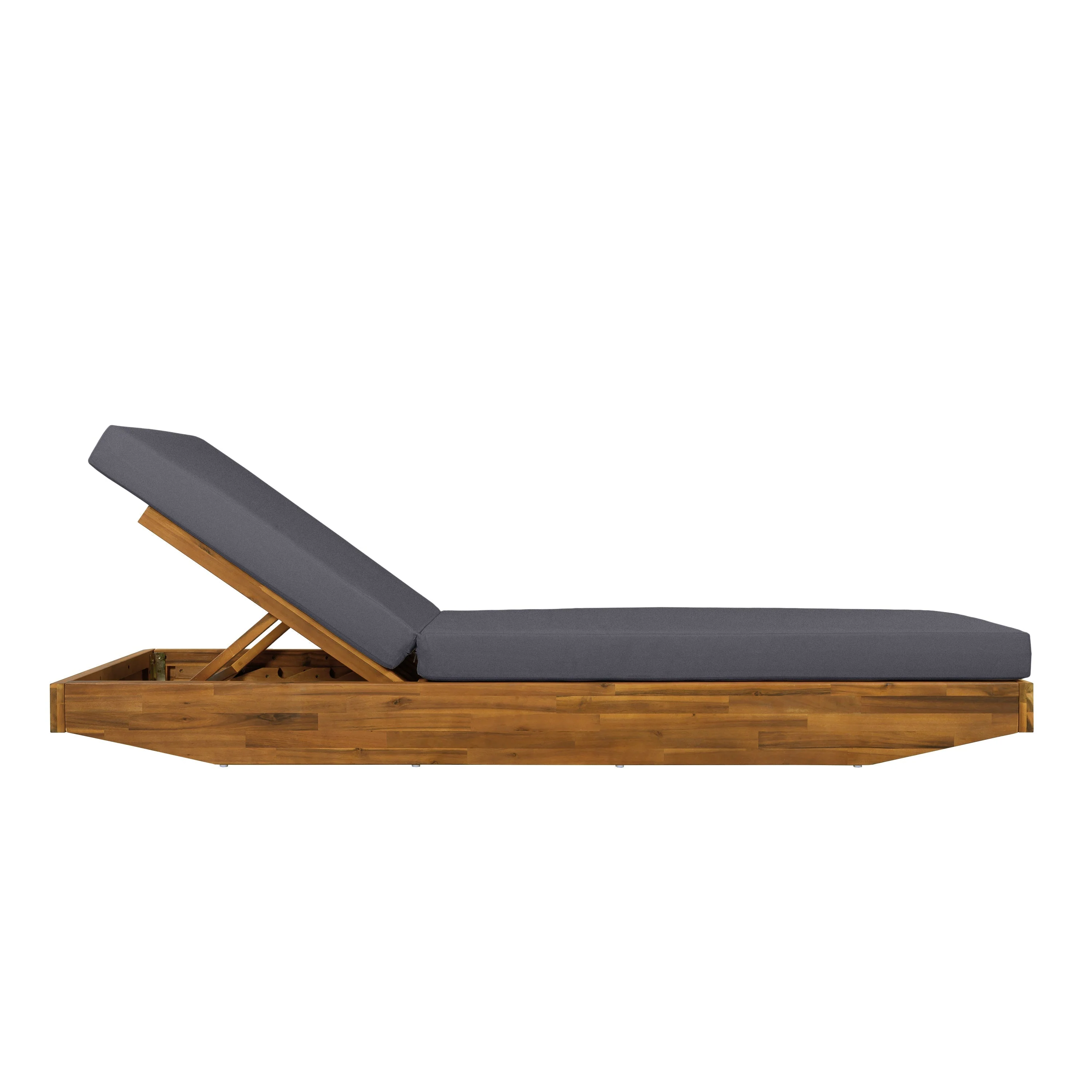 Acacia Wood Chaise Lounge with Cushion - Teak Finish - Image 11