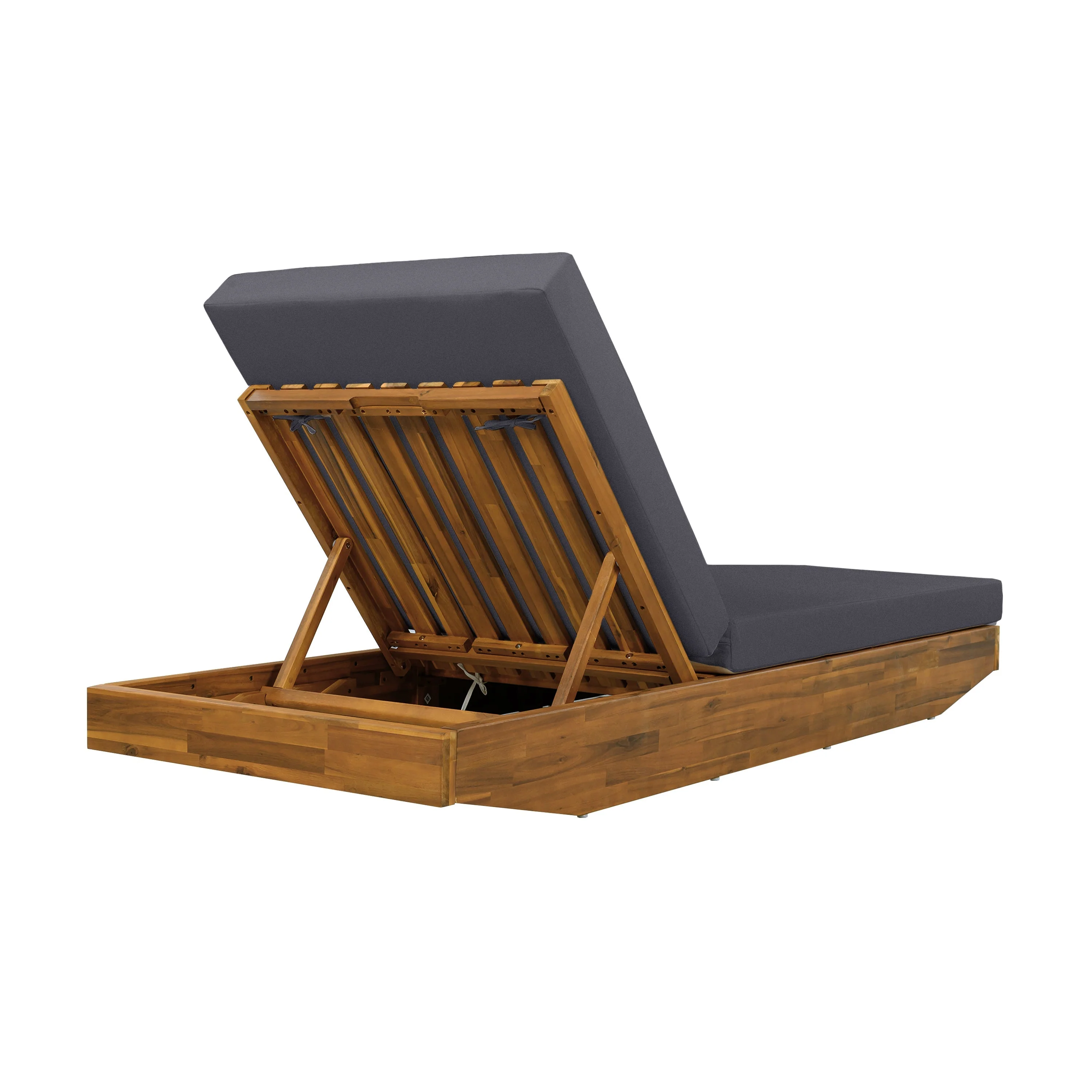 Acacia Wood Chaise Lounge with Cushion - Teak Finish - Image 12