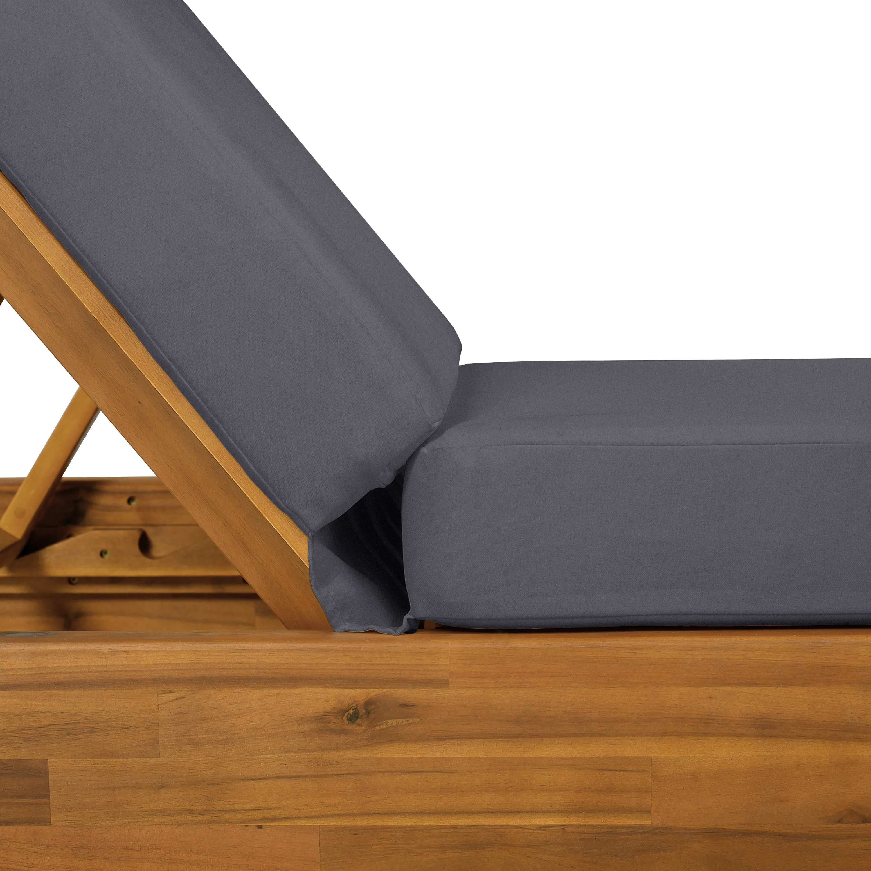 Acacia Wood Chaise Lounge with Cushion - Teak Finish - Image 16