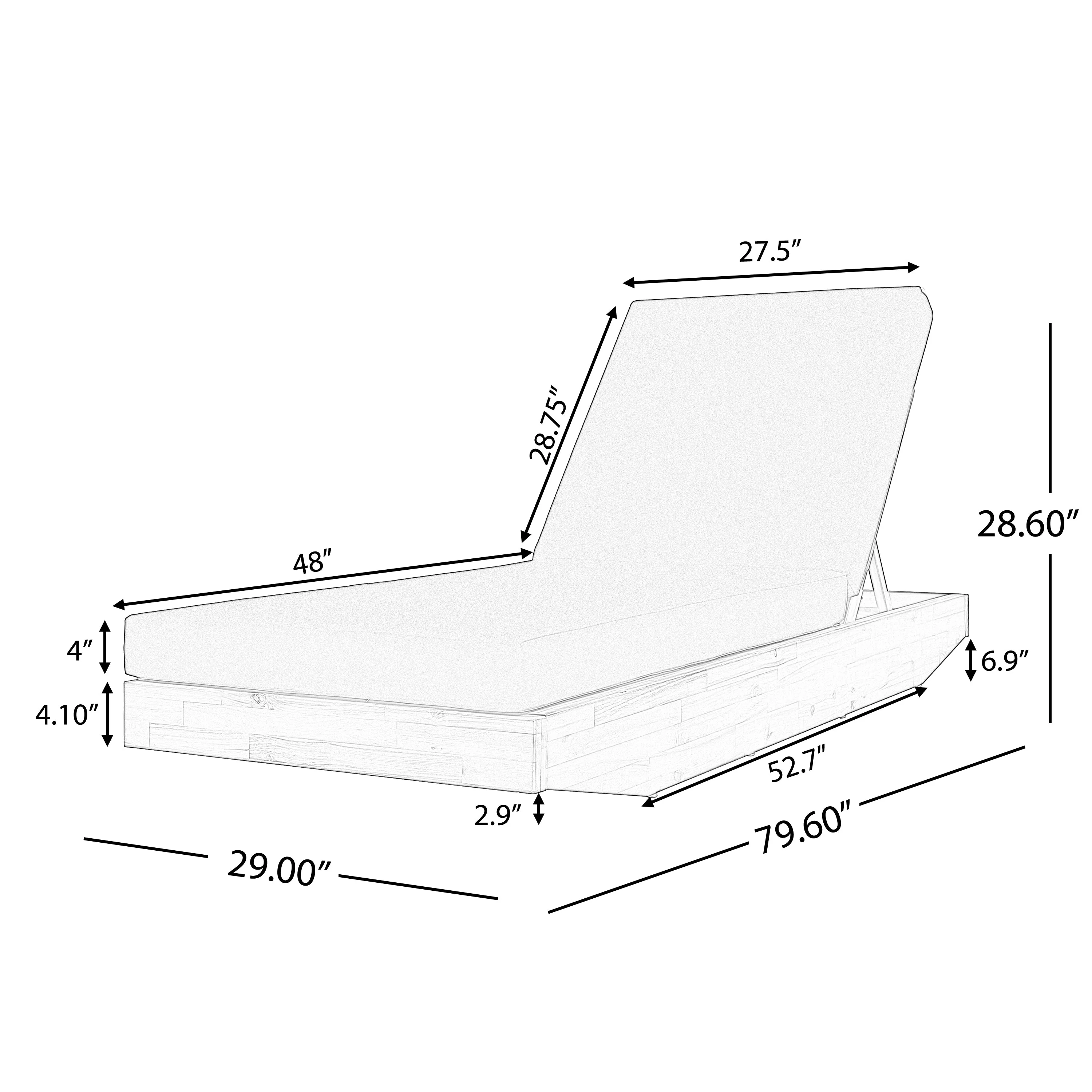 Acacia Wood Chaise Lounge with Cushion - Teak Finish - Image 3