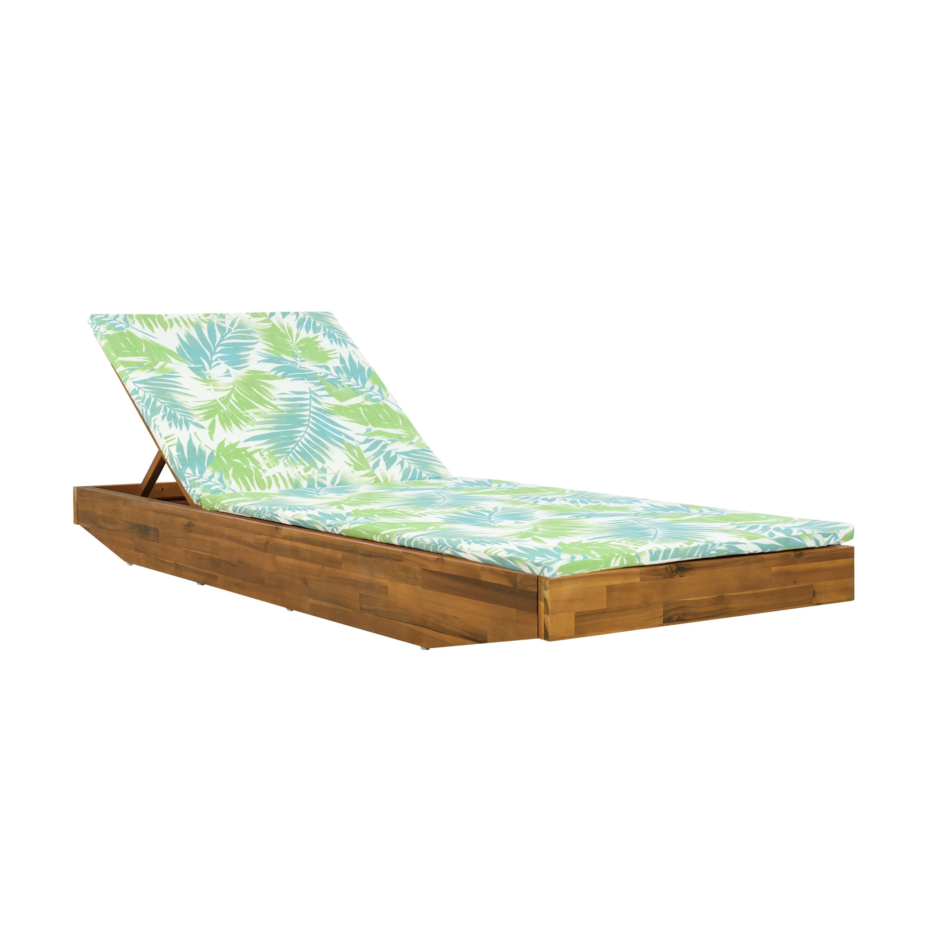 Acacia Wood Chaise Lounge with Teak Finish and Water-Repellent Cushion - Image 10