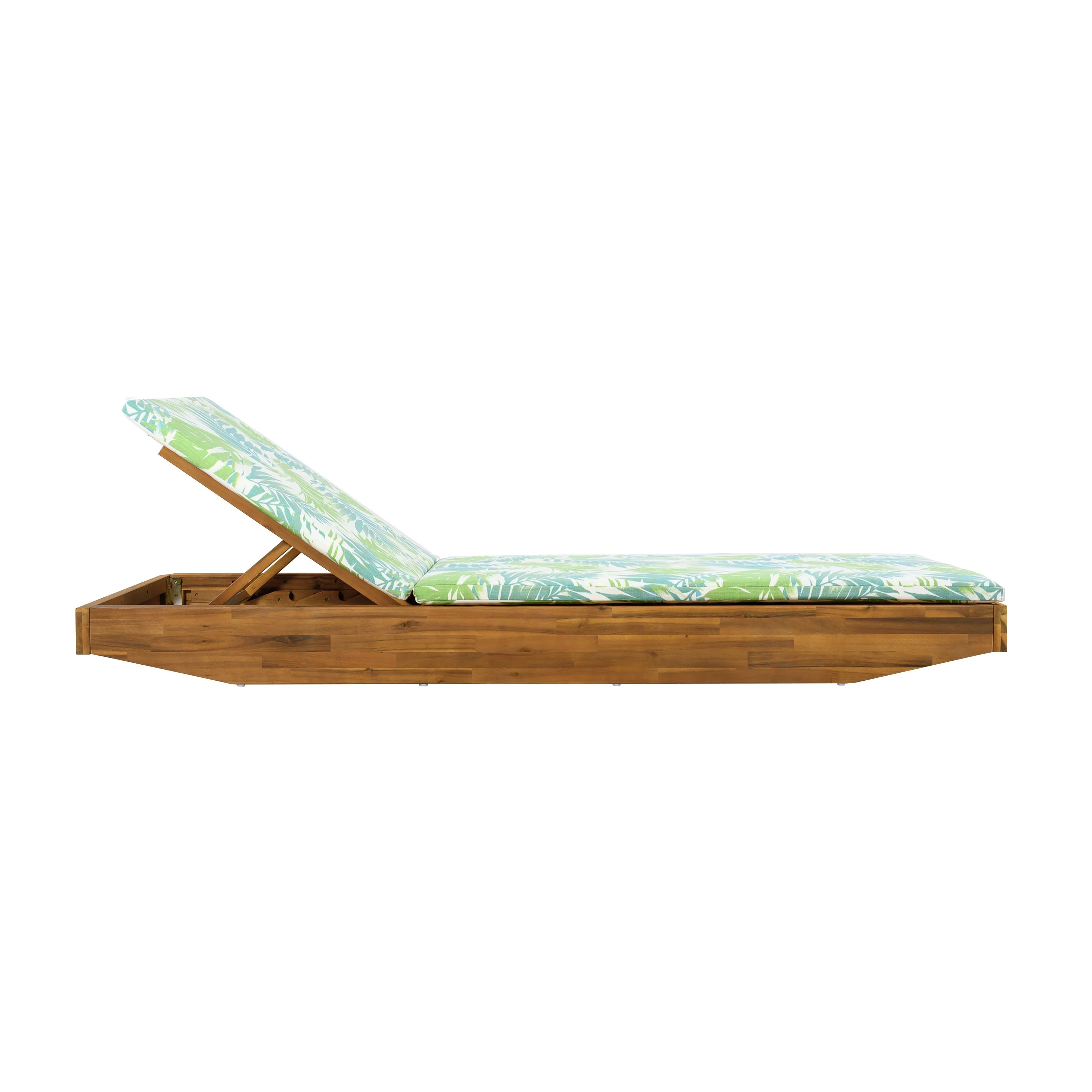 Acacia Wood Chaise Lounge with Teak Finish and Water-Repellent Cushion - Image 11