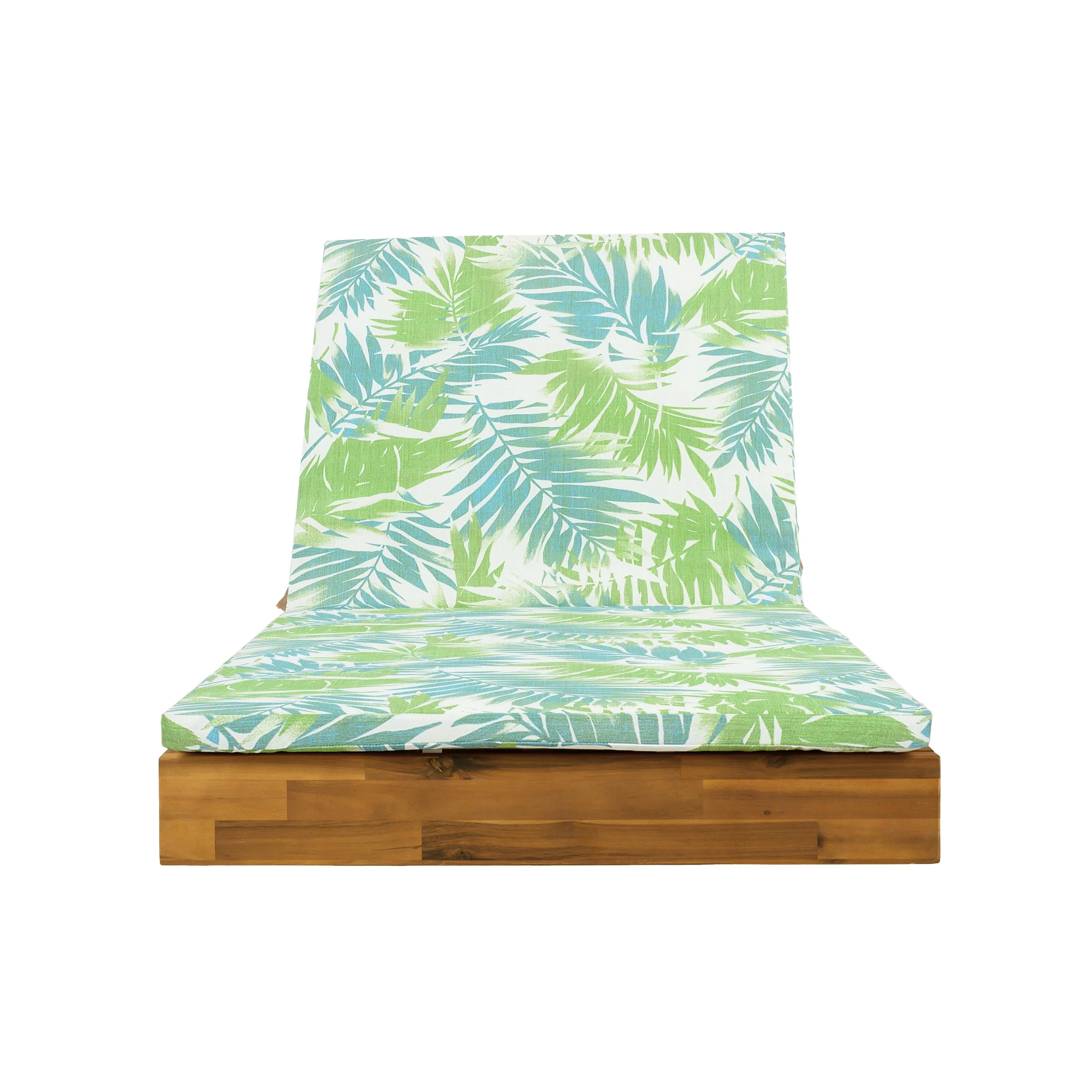 Acacia Wood Chaise Lounge with Teak Finish and Water-Repellent Cushion - Image 13