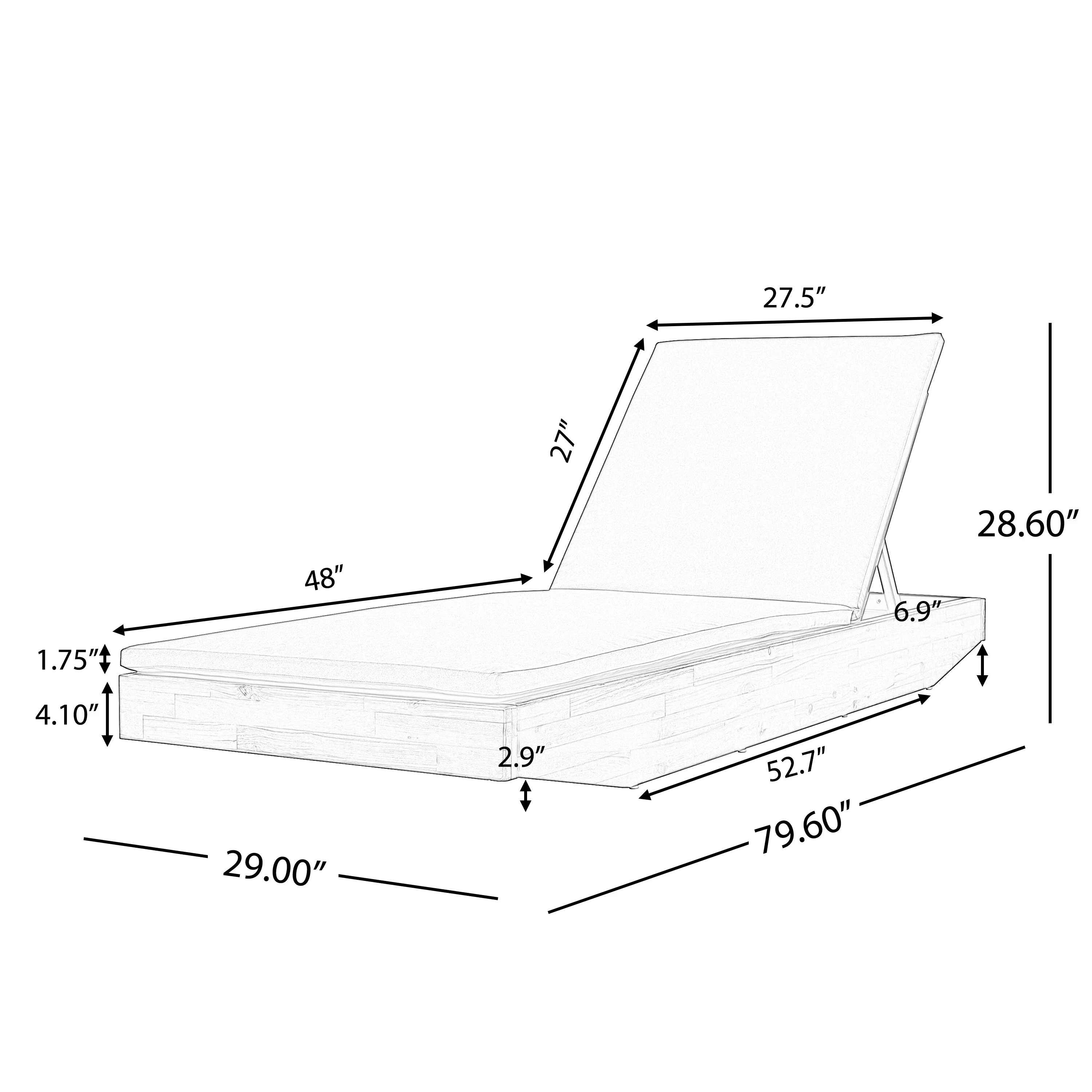 Acacia Wood Chaise Lounge with Teak Finish and Water-Repellent Cushion - Image 3