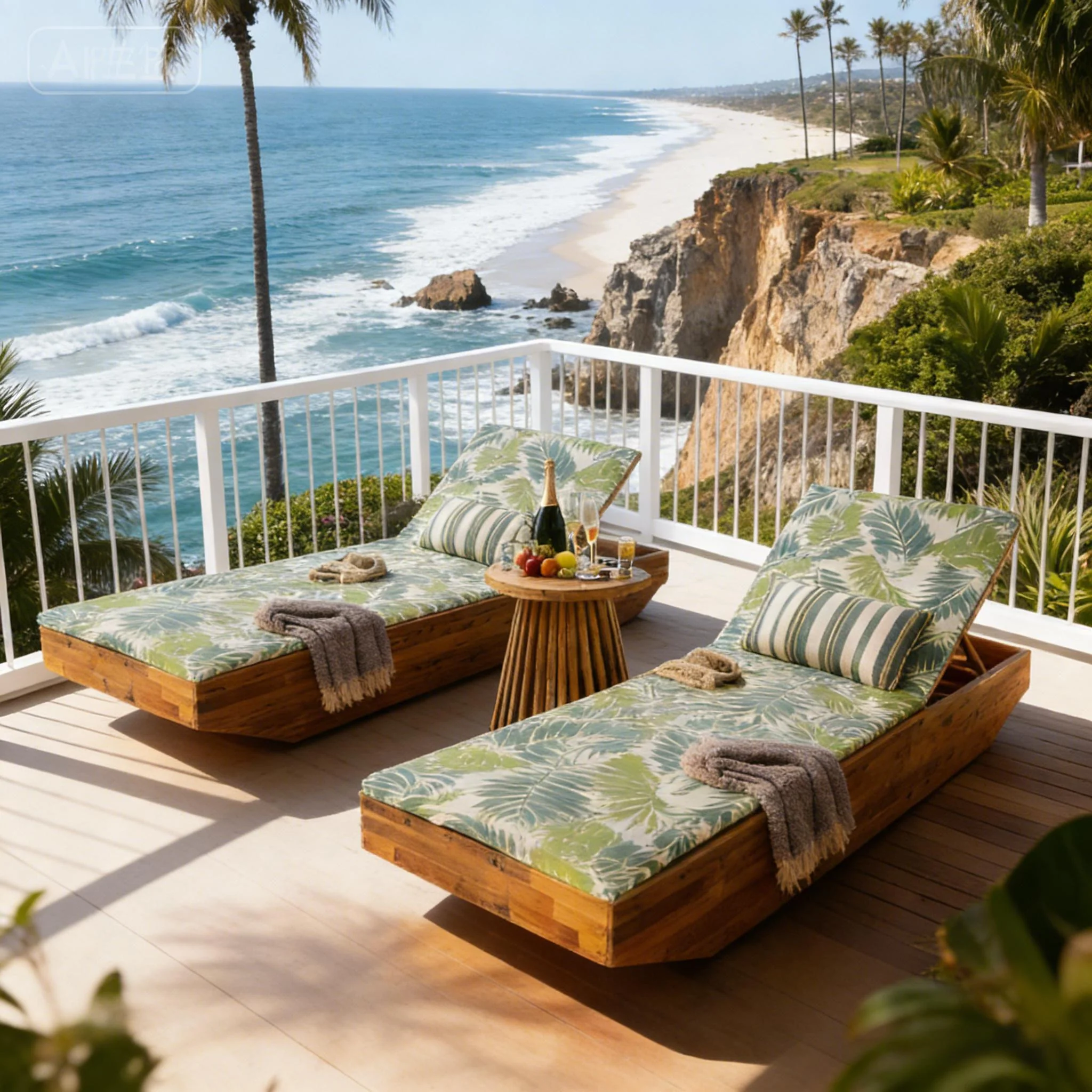 Acacia Wood Chaise Lounge with Teak Finish and Water-Repellent Cushion - Image 6