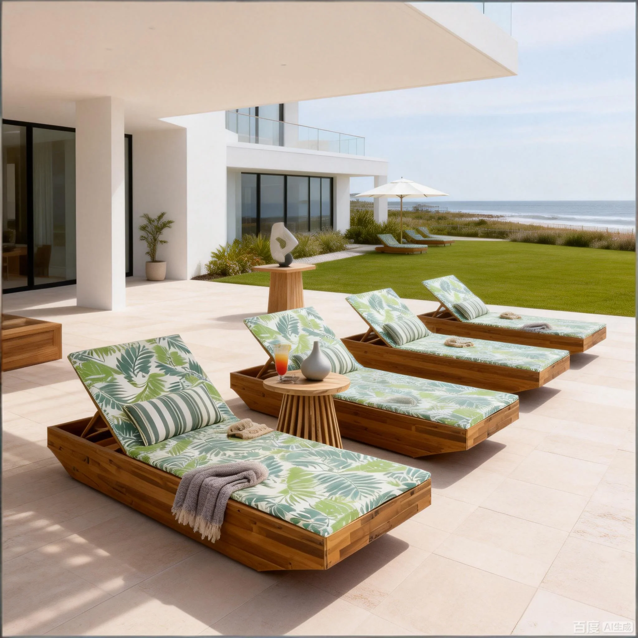 Acacia Wood Chaise Lounge with Teak Finish and Water-Repellent Cushion - Image 9