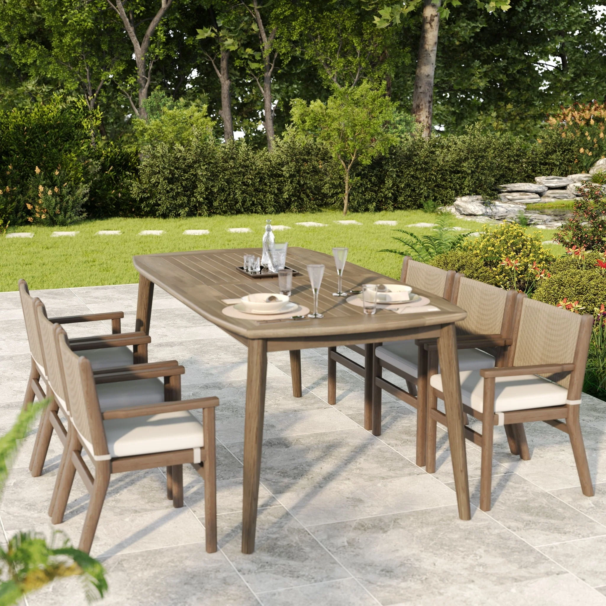 Acacia Wood Dining Table for 8 People - Outdoor Farmhouse Furniture - Image 4