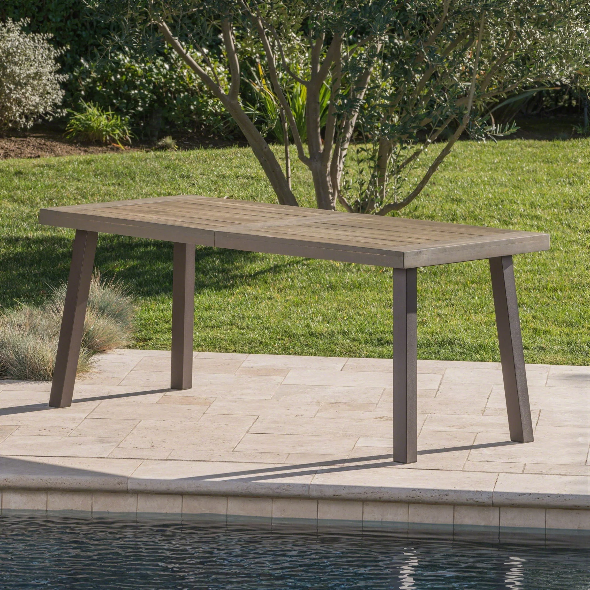 Acacia Wood Dining Table With Slat Design - Image 2