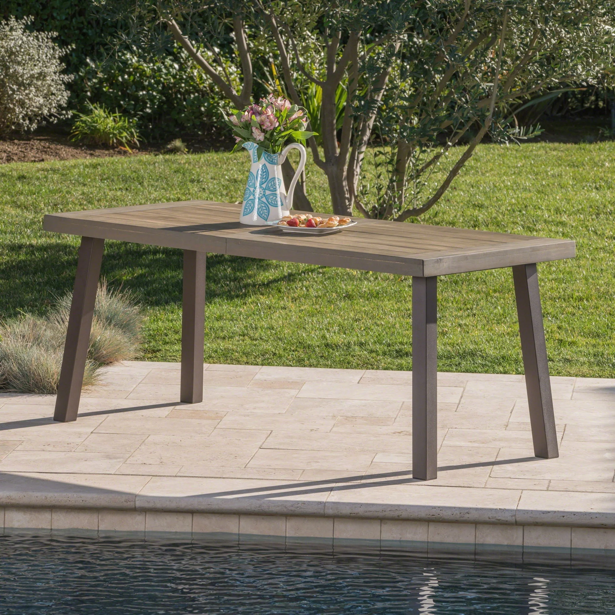 Acacia Wood Dining Table With Slat Design - Image 3