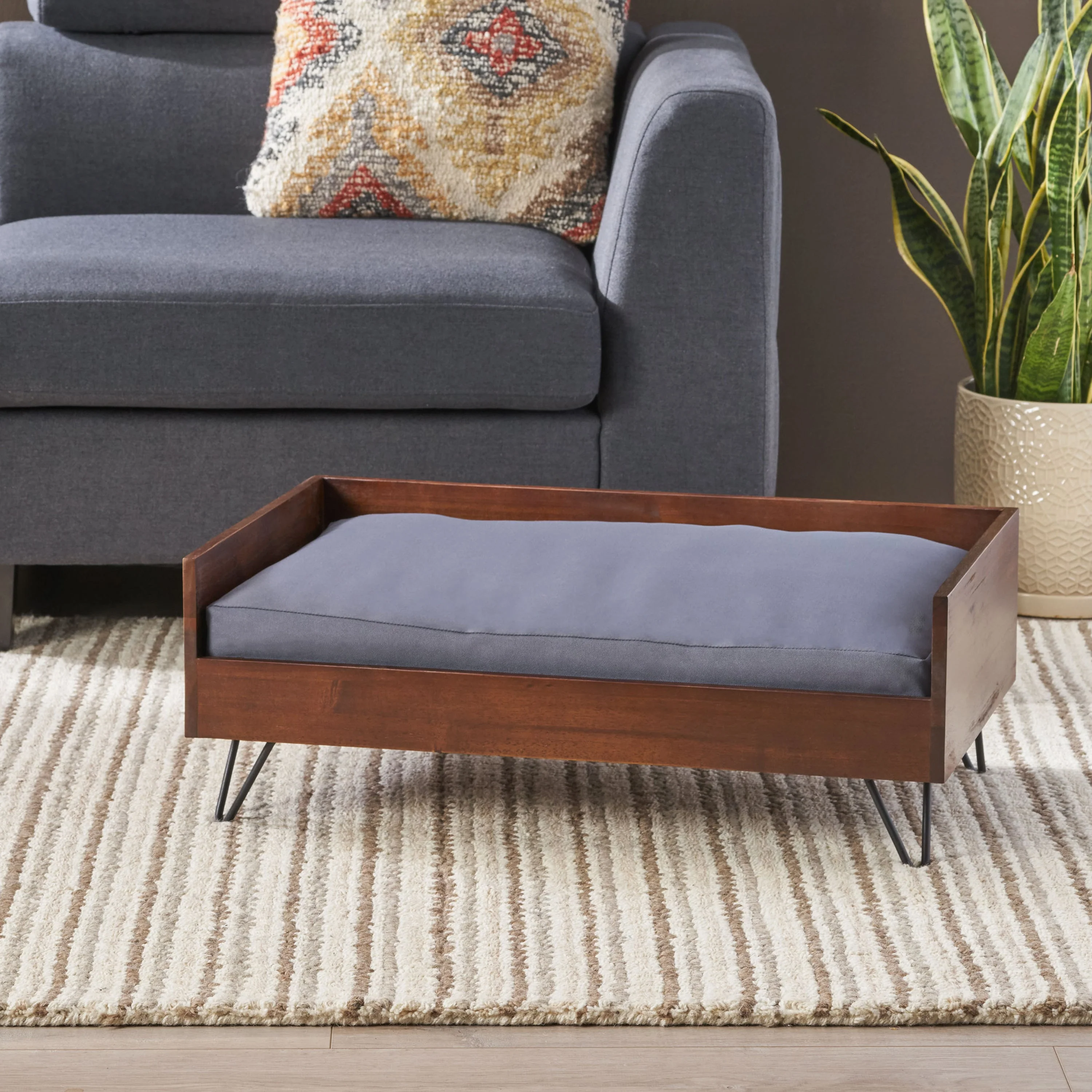 Acacia Wood Dog Bed with Sleek Hairpin Legs - Image 7