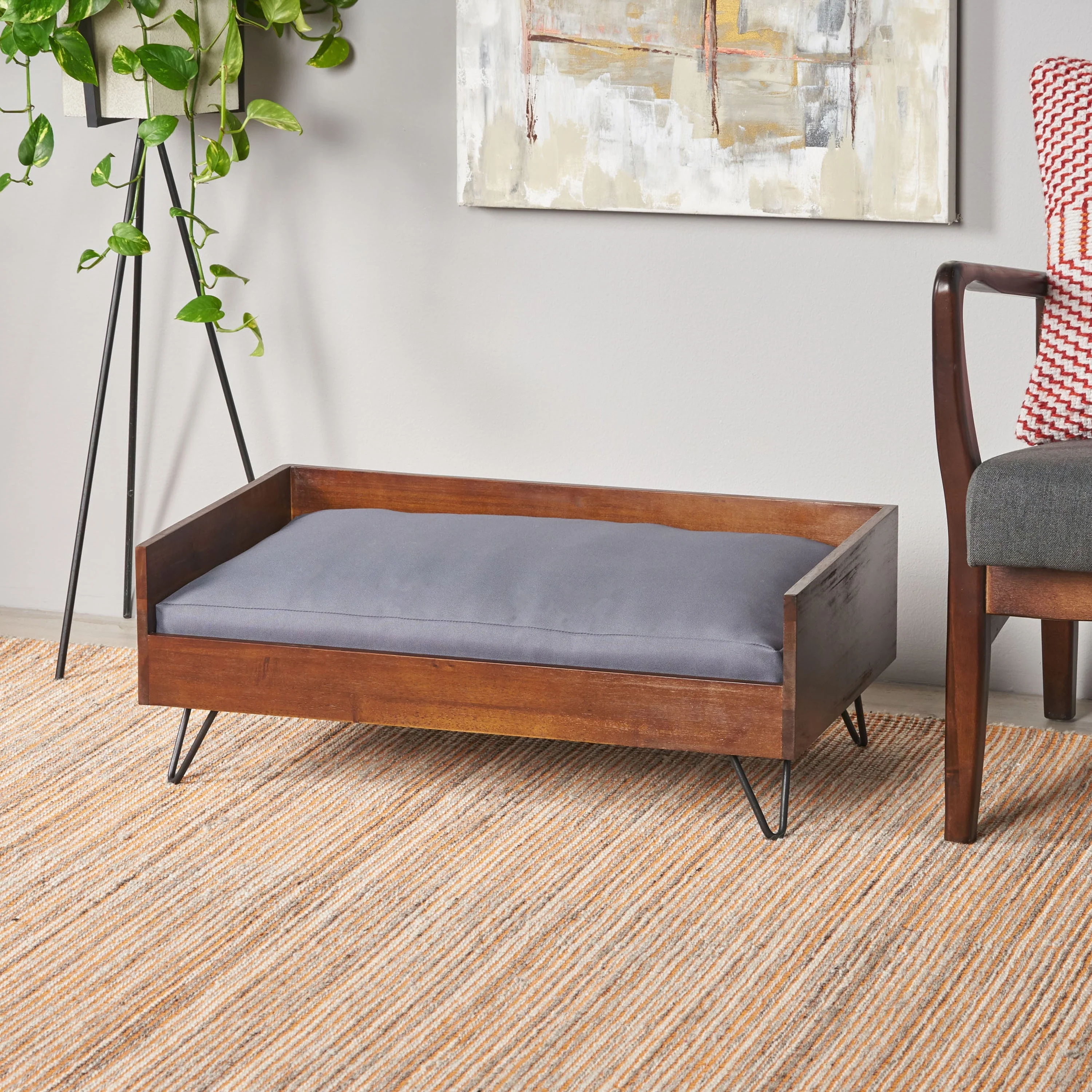 Acacia Wood Dog Bed with Sleek Hairpin Legs - Image 8