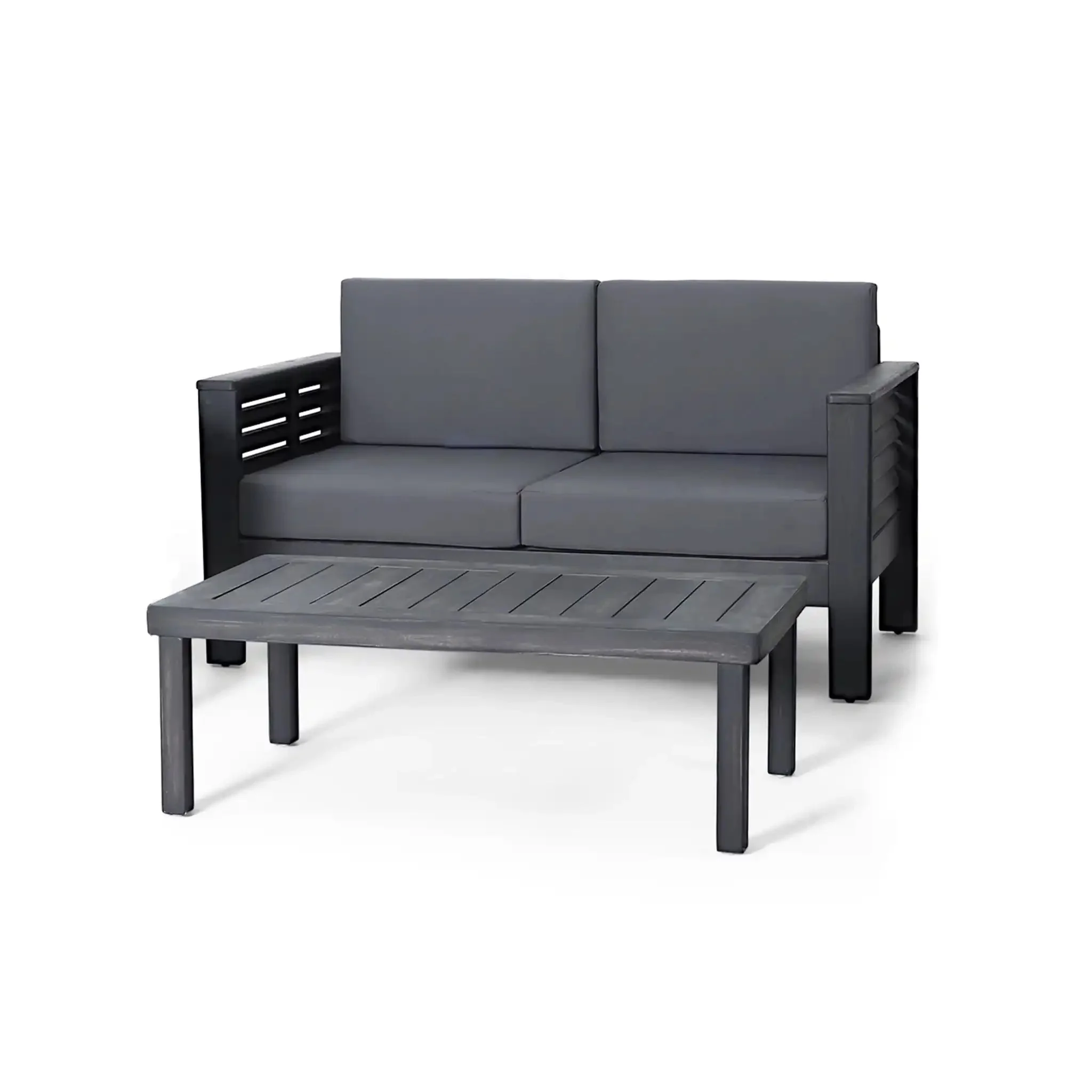 Acacia Wood Loveseat And Coffee Table Set With Cushions - Image 2