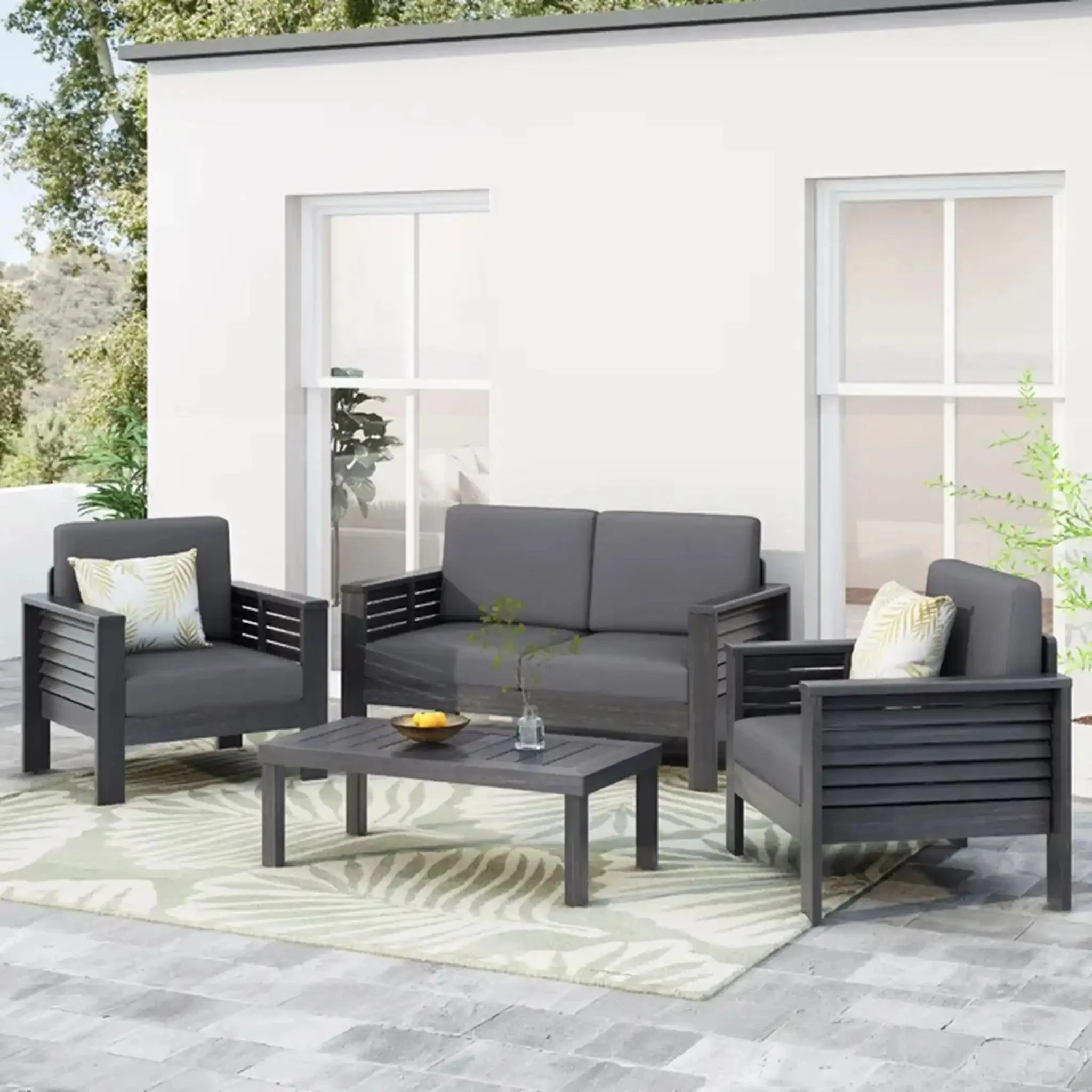 Acacia Wood Loveseat And Coffee Table Set With Cushions - Image 4