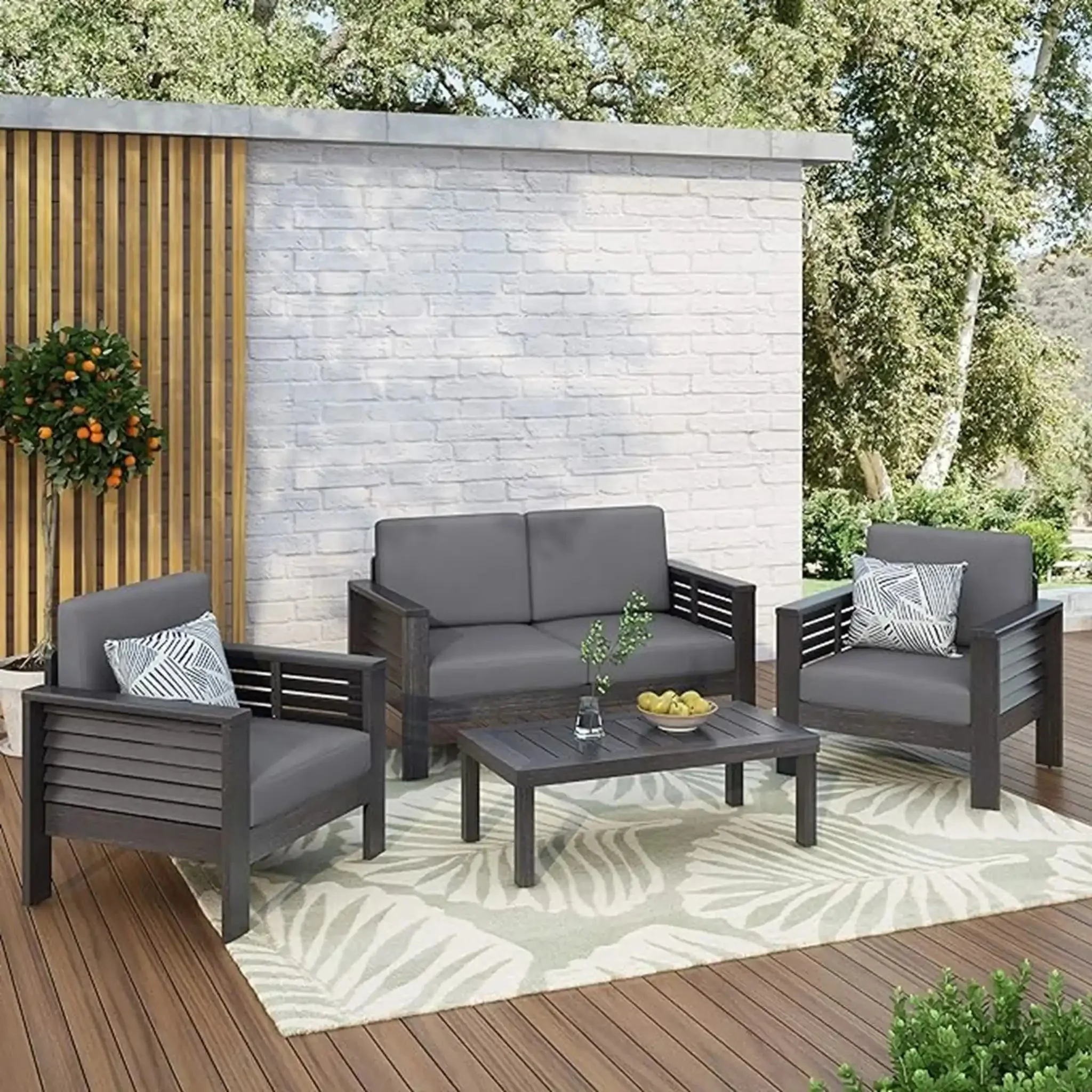 Acacia Wood Loveseat And Coffee Table Set With Cushions - Image 6