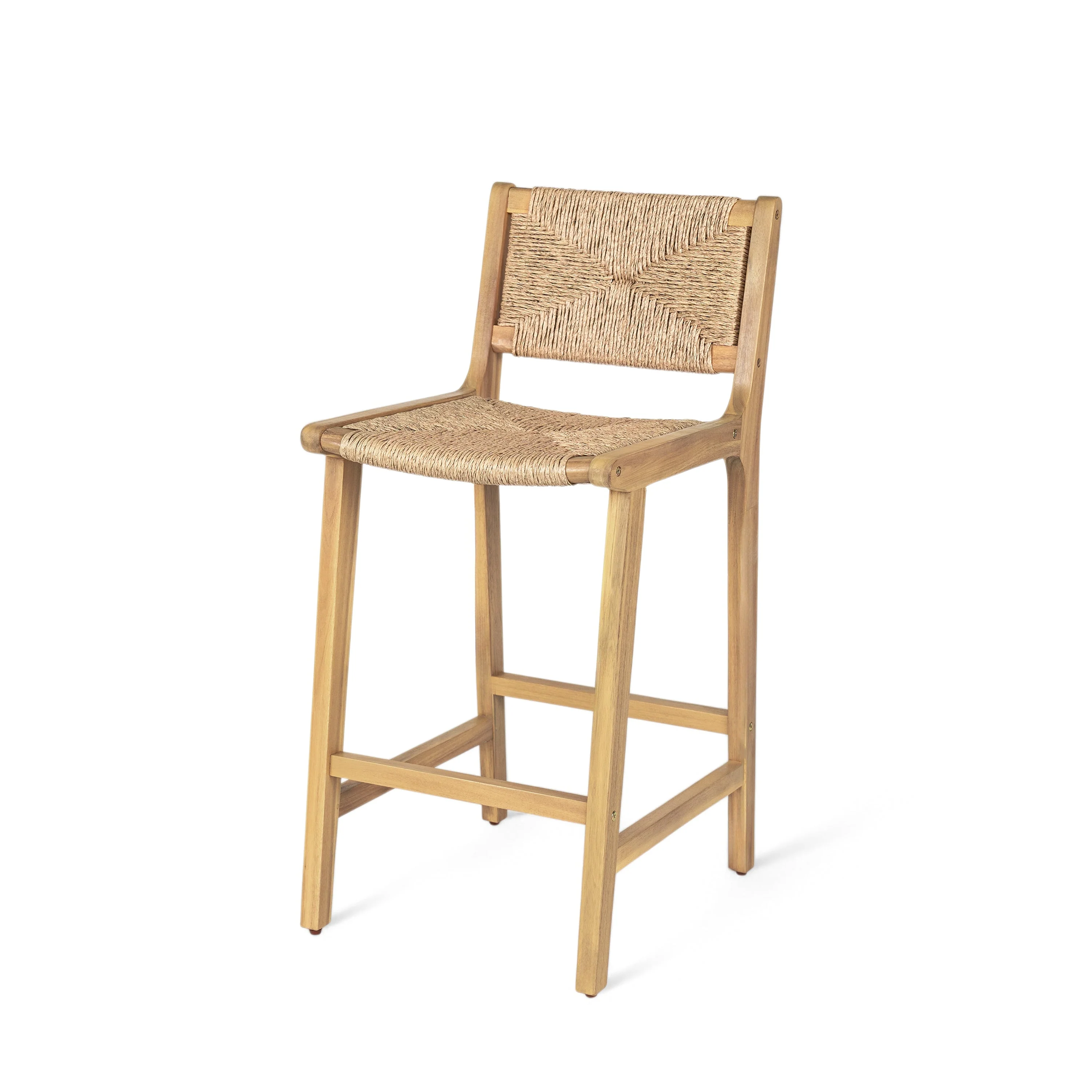 Acacia Wood Outdoor Armless Barstool - Light Teak - Image 3