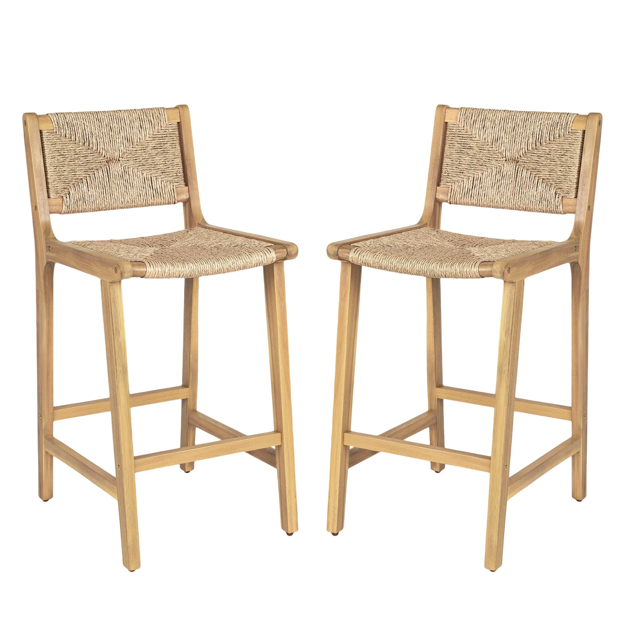 Acacia Wood Outdoor Armless Barstool - Light Teak - Image 7