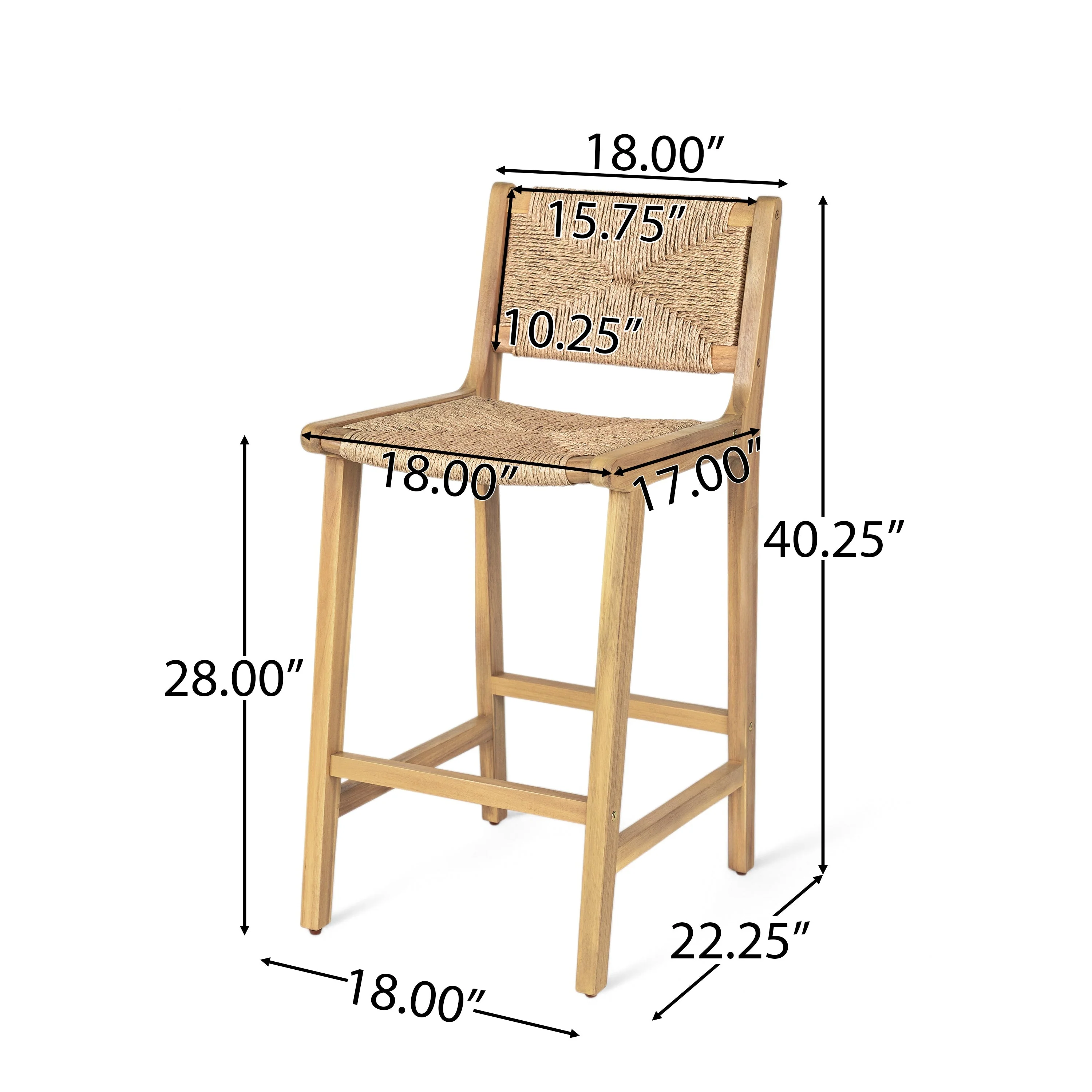 Acacia Wood Outdoor Armless Barstool - Light Teak - Image 8