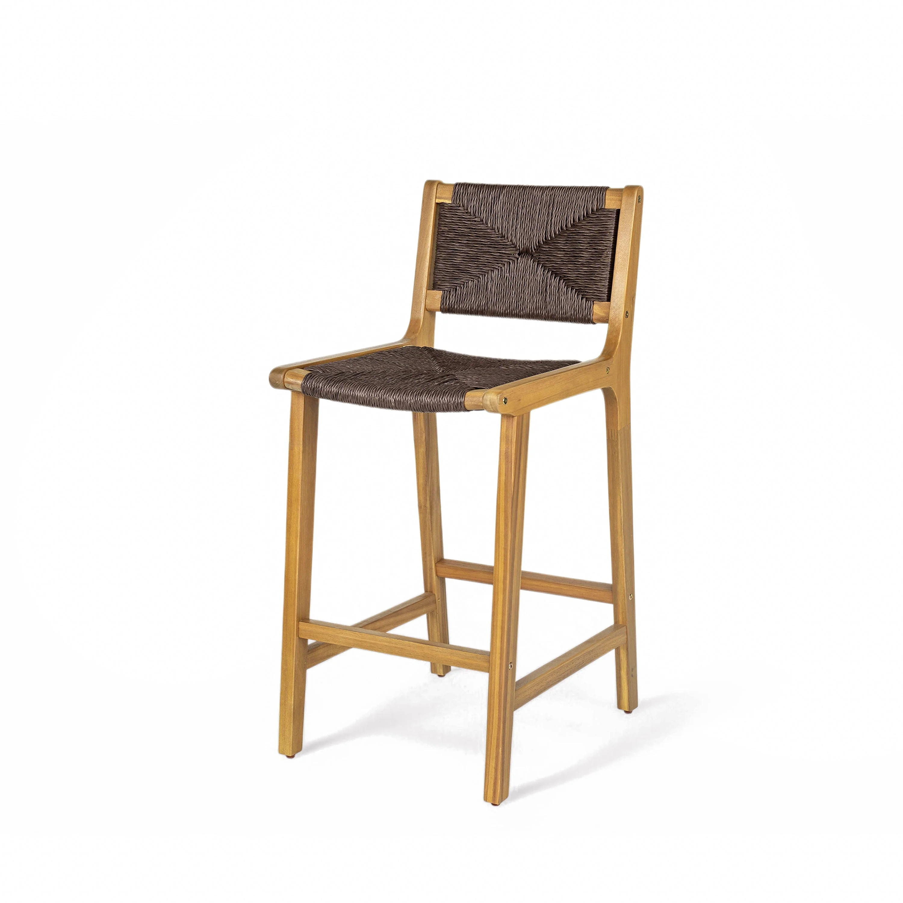 Acacia Wood Outdoor Armless Barstool - Teak Set of 2 - Image 3