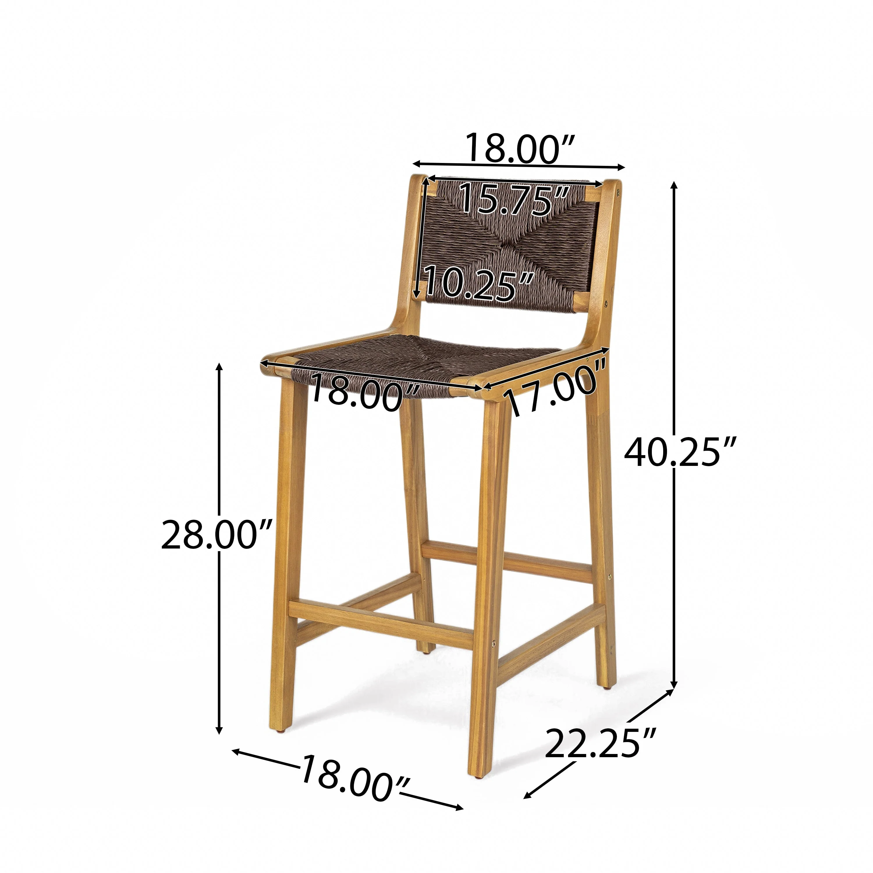 Acacia Wood Outdoor Armless Barstool - Teak Set of 2 - Image 5