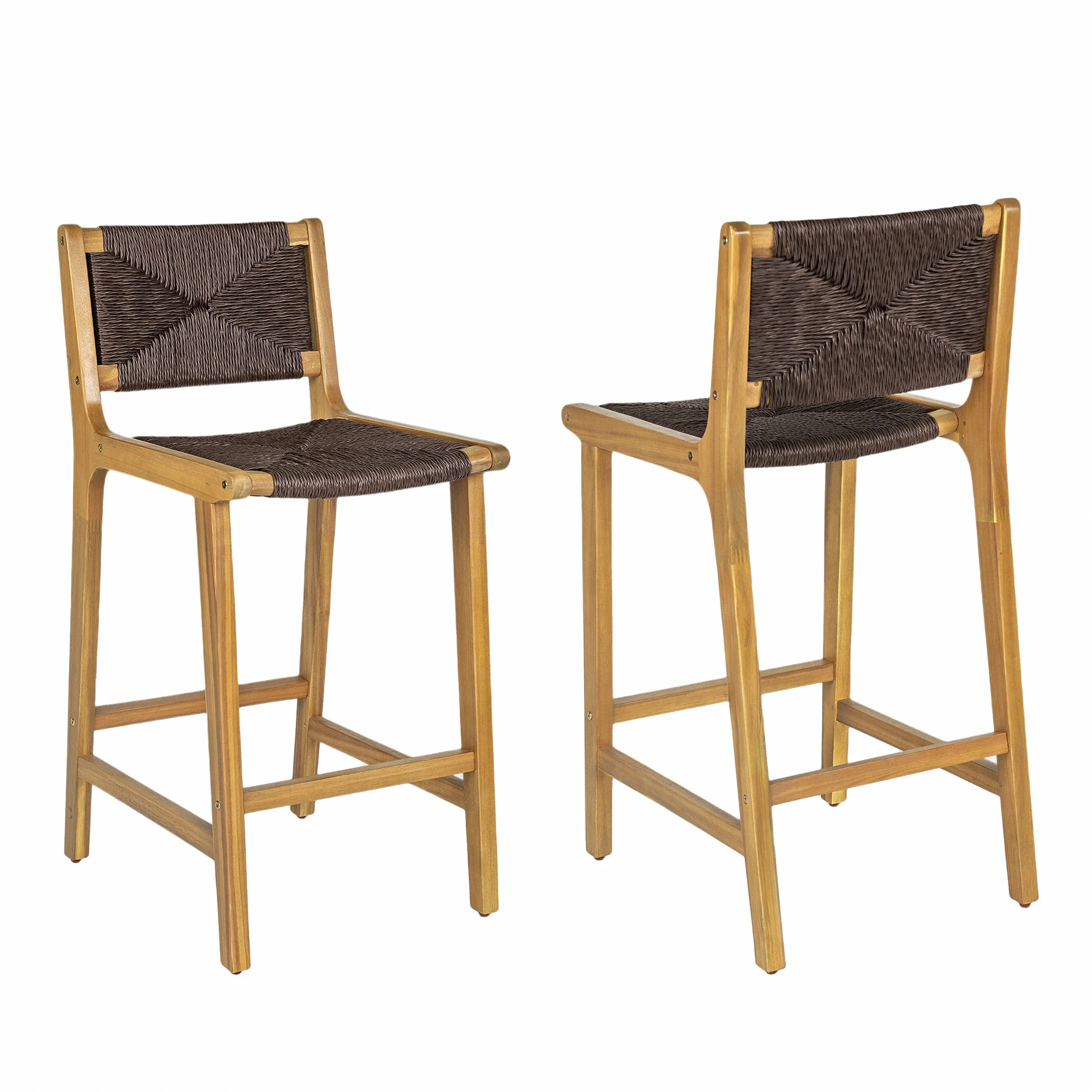 Acacia Wood Outdoor Armless Barstool - Teak Set of 2 - Image 8