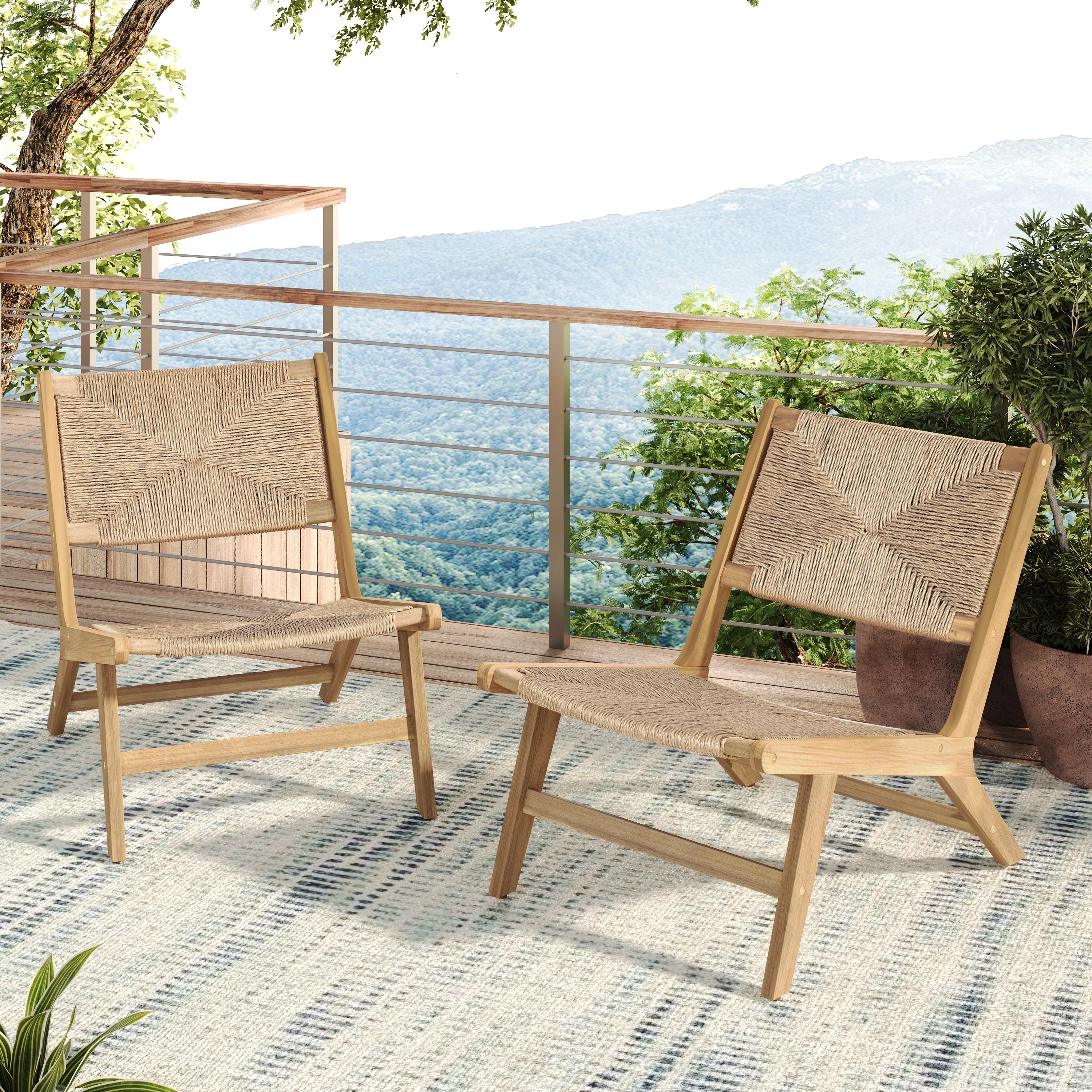 Acacia Wood Outdoor Armless Lounge Chair - Light Teak - Image 2