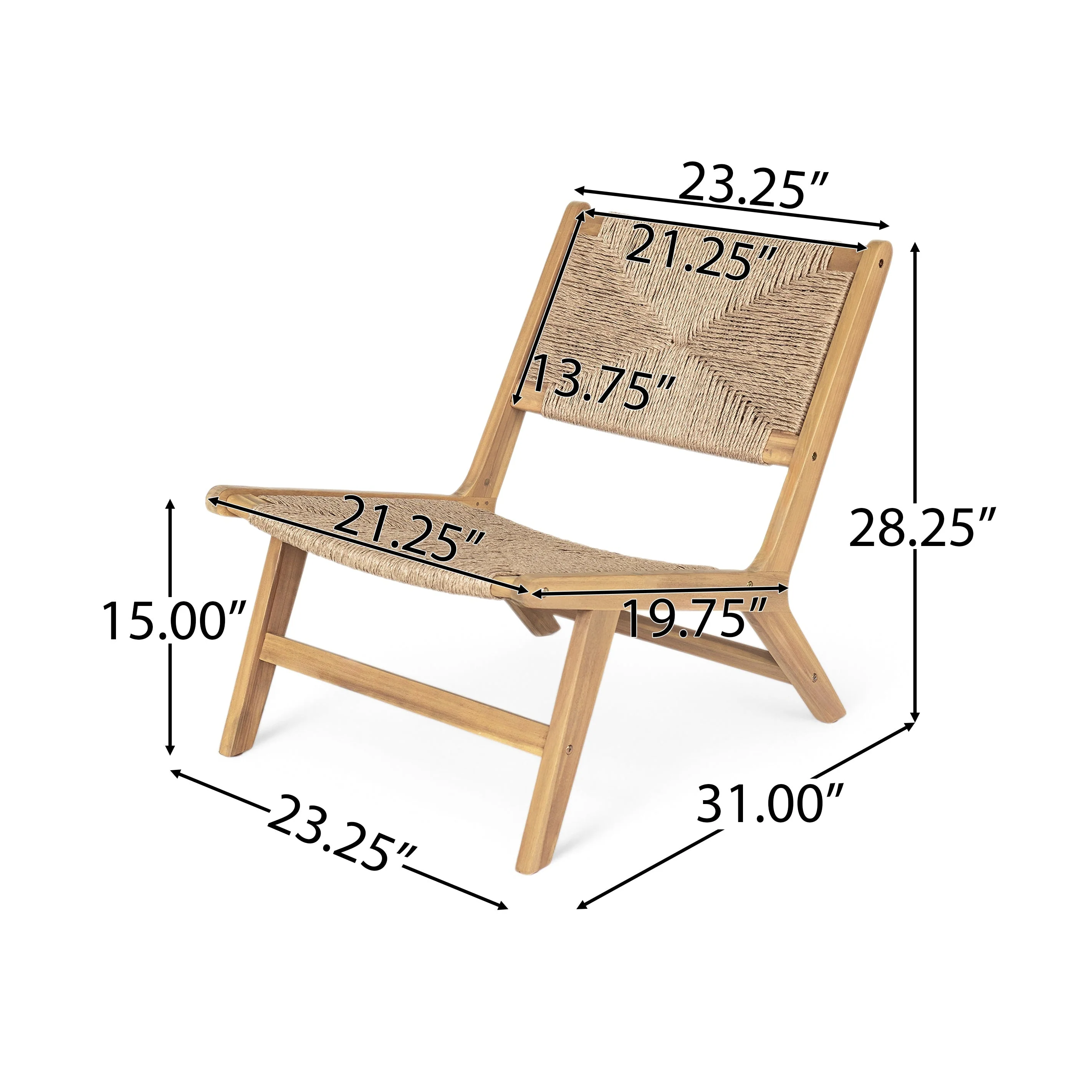 Acacia Wood Outdoor Armless Lounge Chair - Light Teak - Image 4
