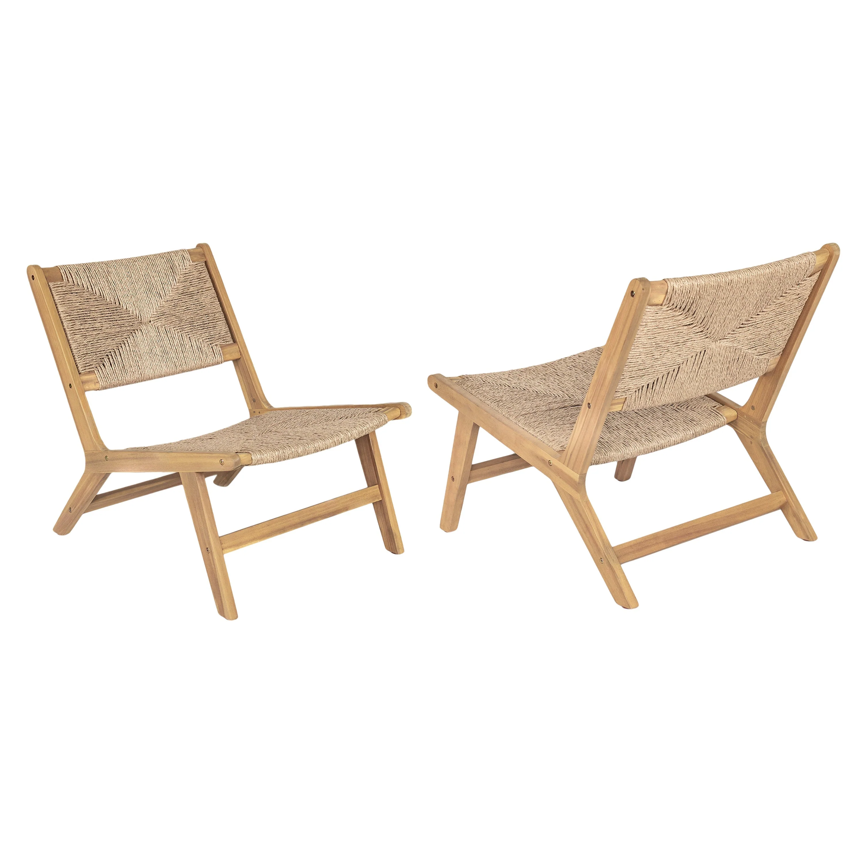 Acacia Wood Outdoor Armless Lounge Chair - Light Teak - Image 9