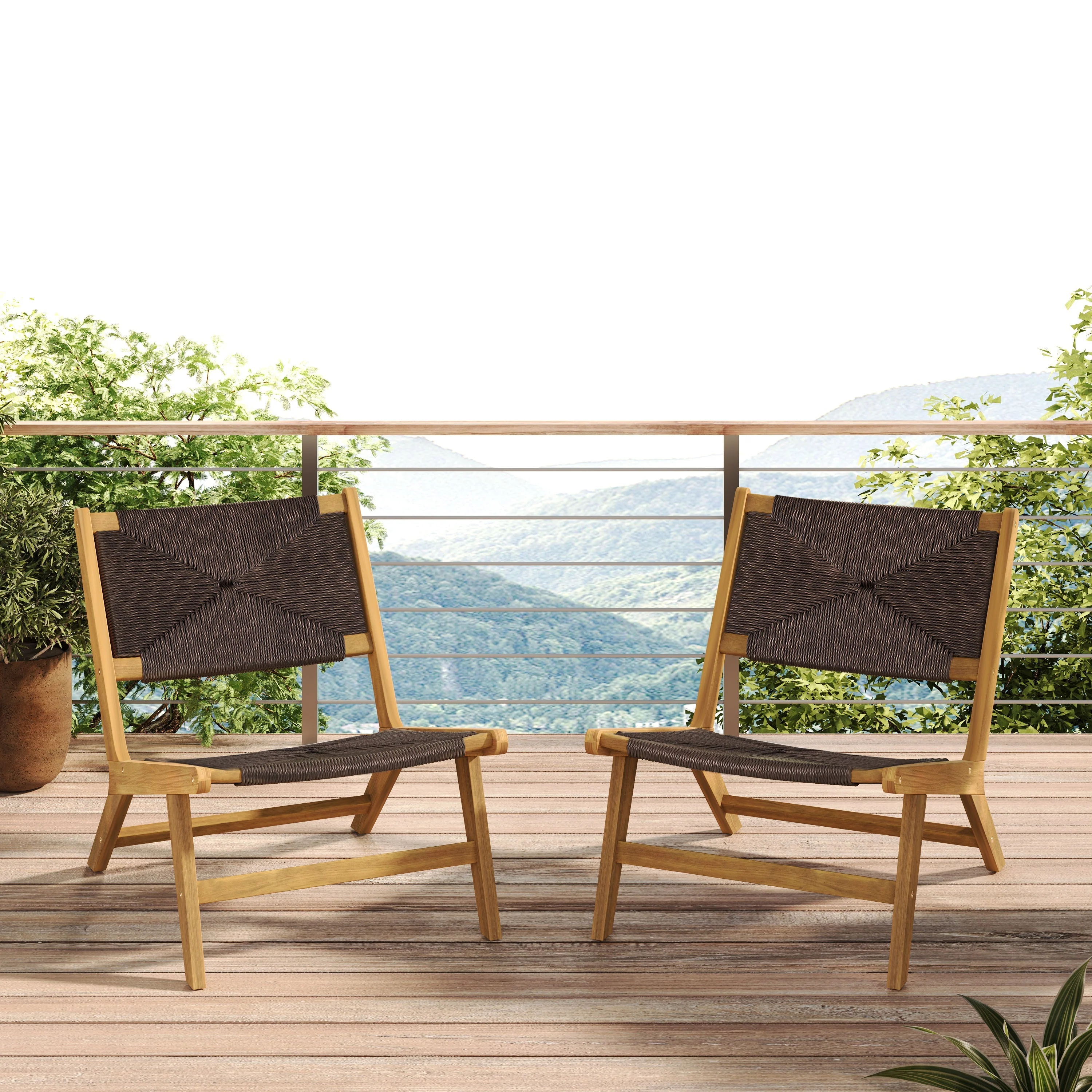 Acacia Wood Outdoor Armless Lounge Chair - Teak Set of 2 - Image 3