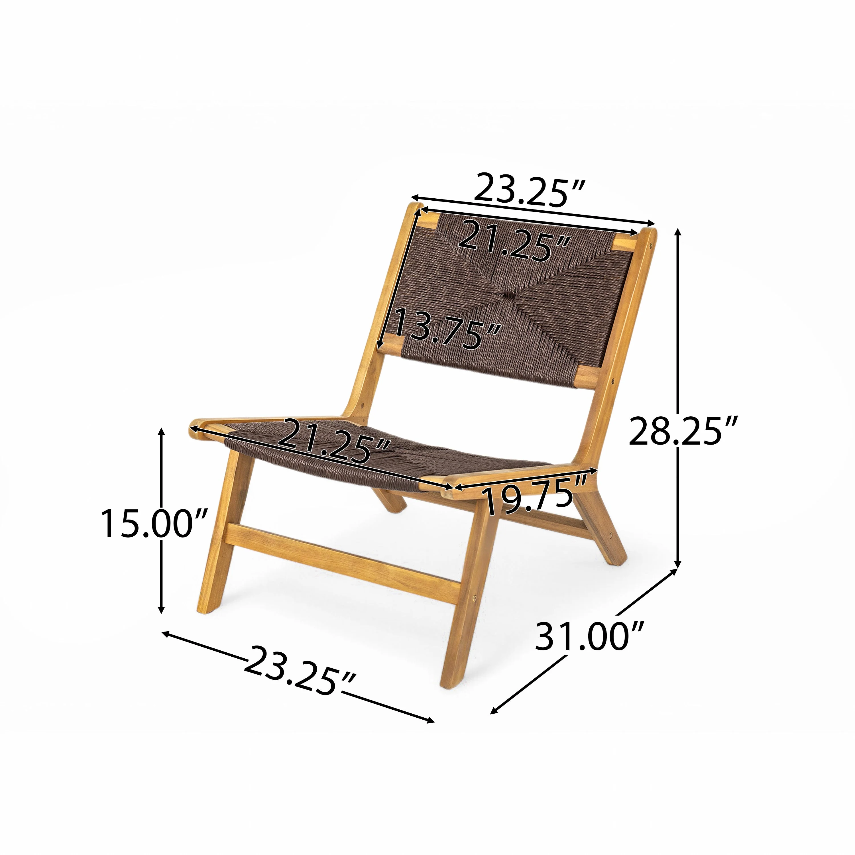 Acacia Wood Outdoor Armless Lounge Chair - Teak Set of 2 - Image 7